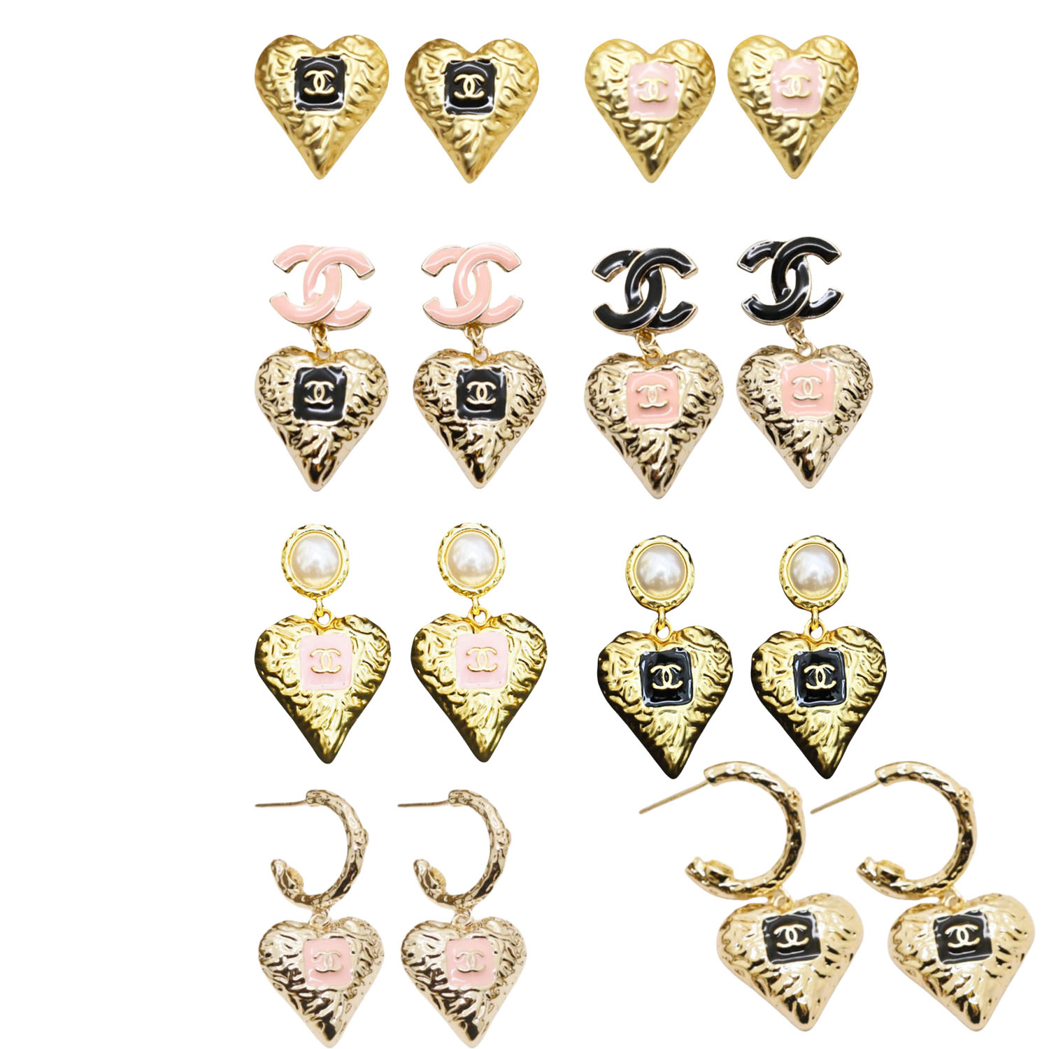 CCE179 Metal vintage Lava embossment heart CC stud earring - ccjewelryacc