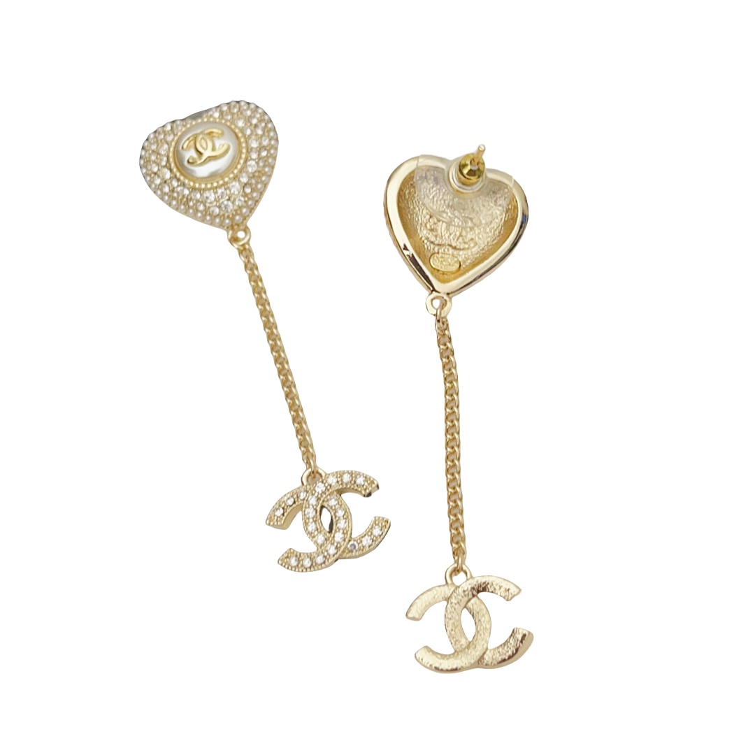 CCE005 Chanel Crystal and pearls cc and heart drop earring - ccjewelryacc