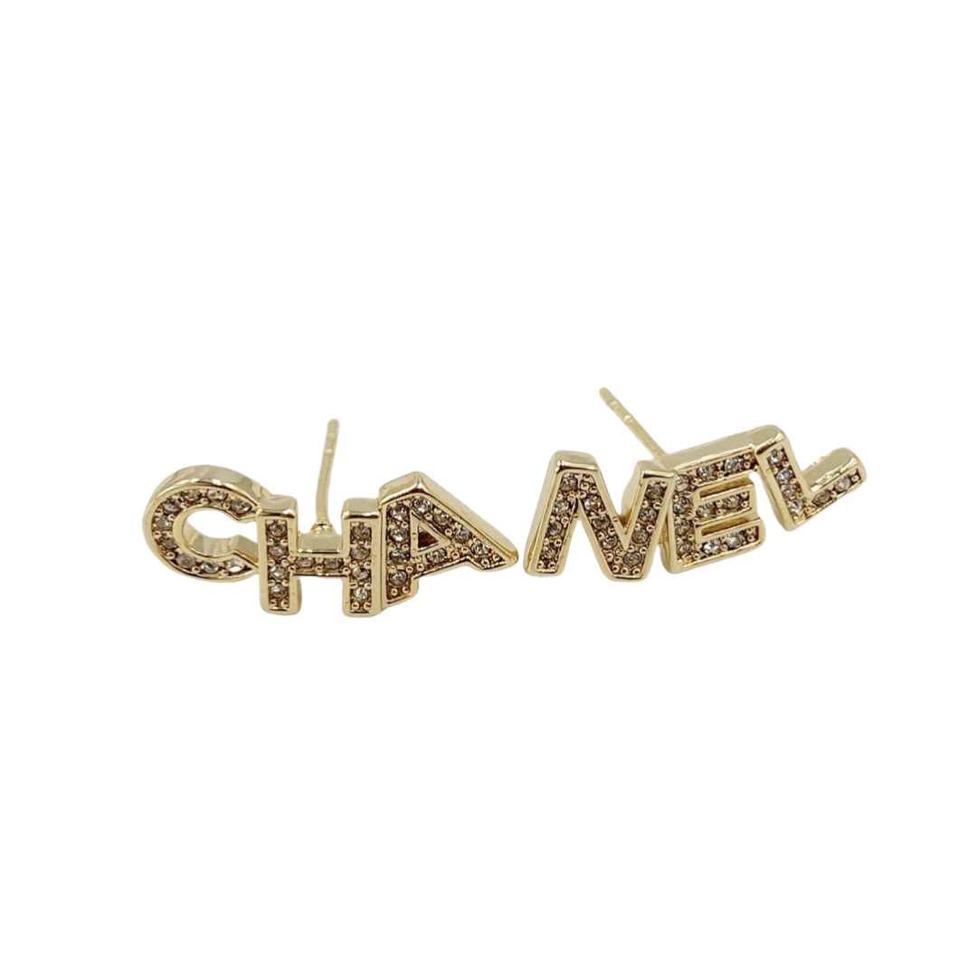 CCE262 Metal crystal cha nel letters stud earring - ccjewelryacc