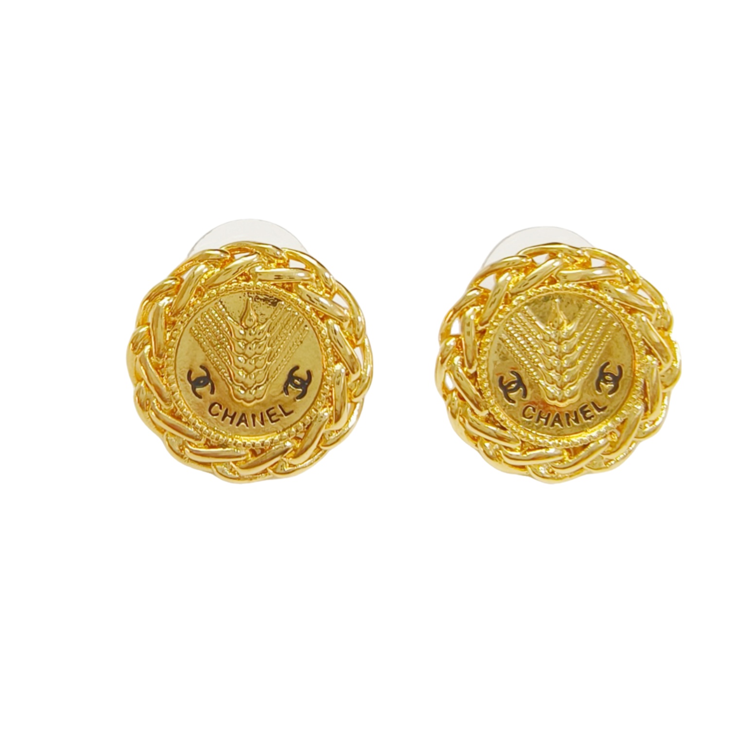 CCE148 Vintage Gold button CC stud earring - ccjewelryacc
