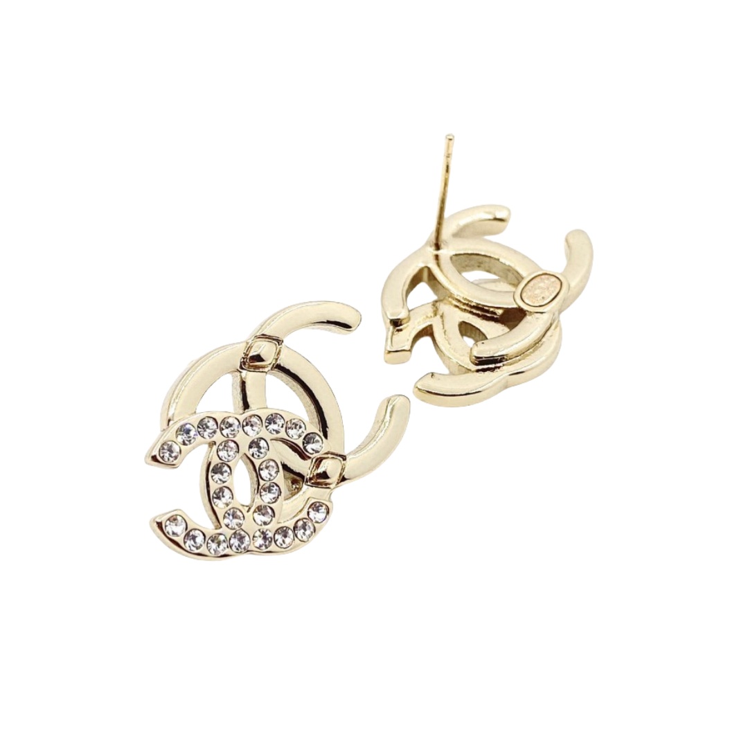 CCE169 Metal crystal Double CC Stud earring - ccjewelryacc