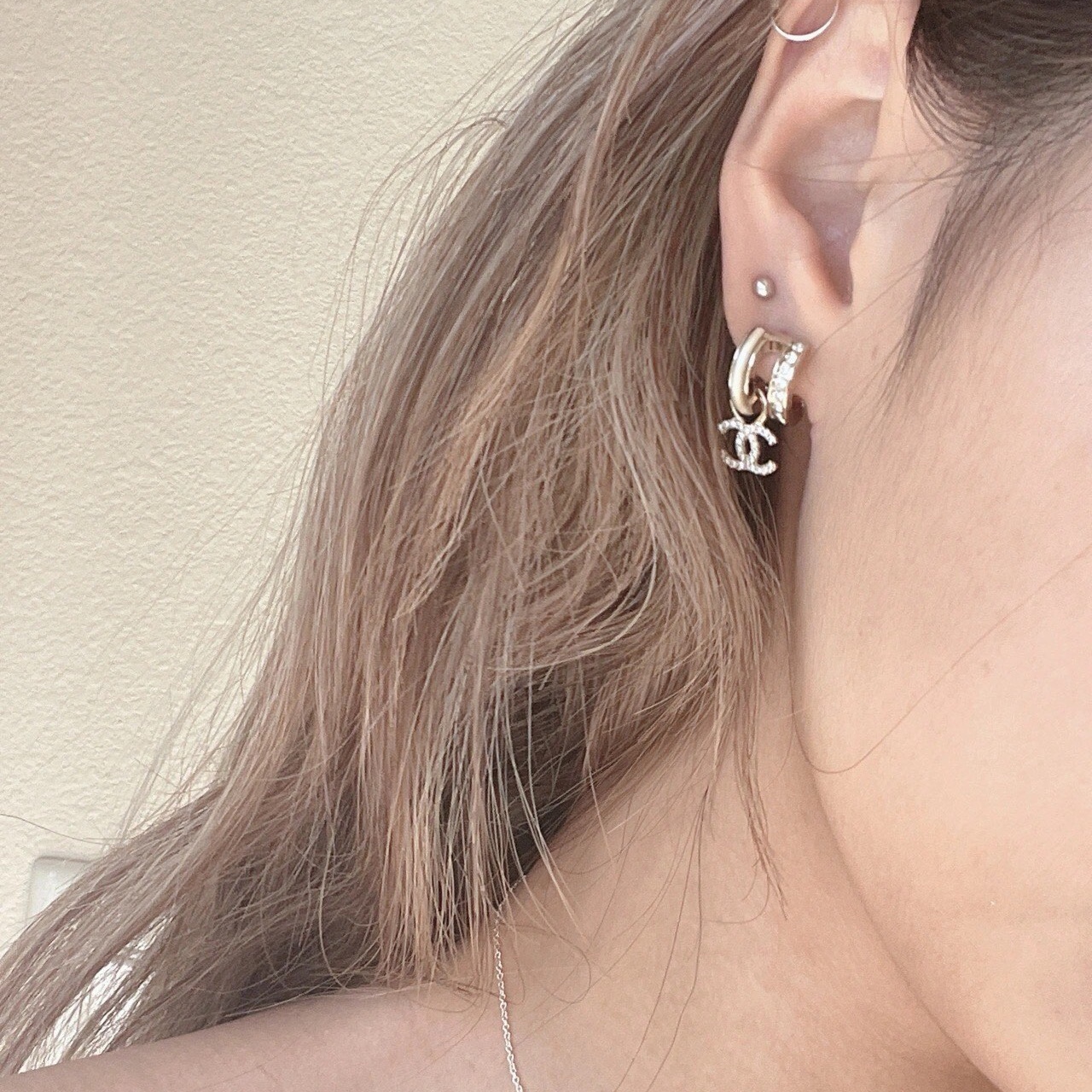 CCE019 Round ring with crystal CC logo earring - ccjewelryacc