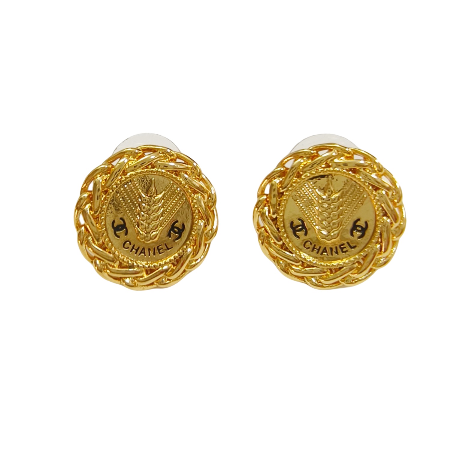 CCE148 Vintage Gold button CC stud earring - ccjewelryacc