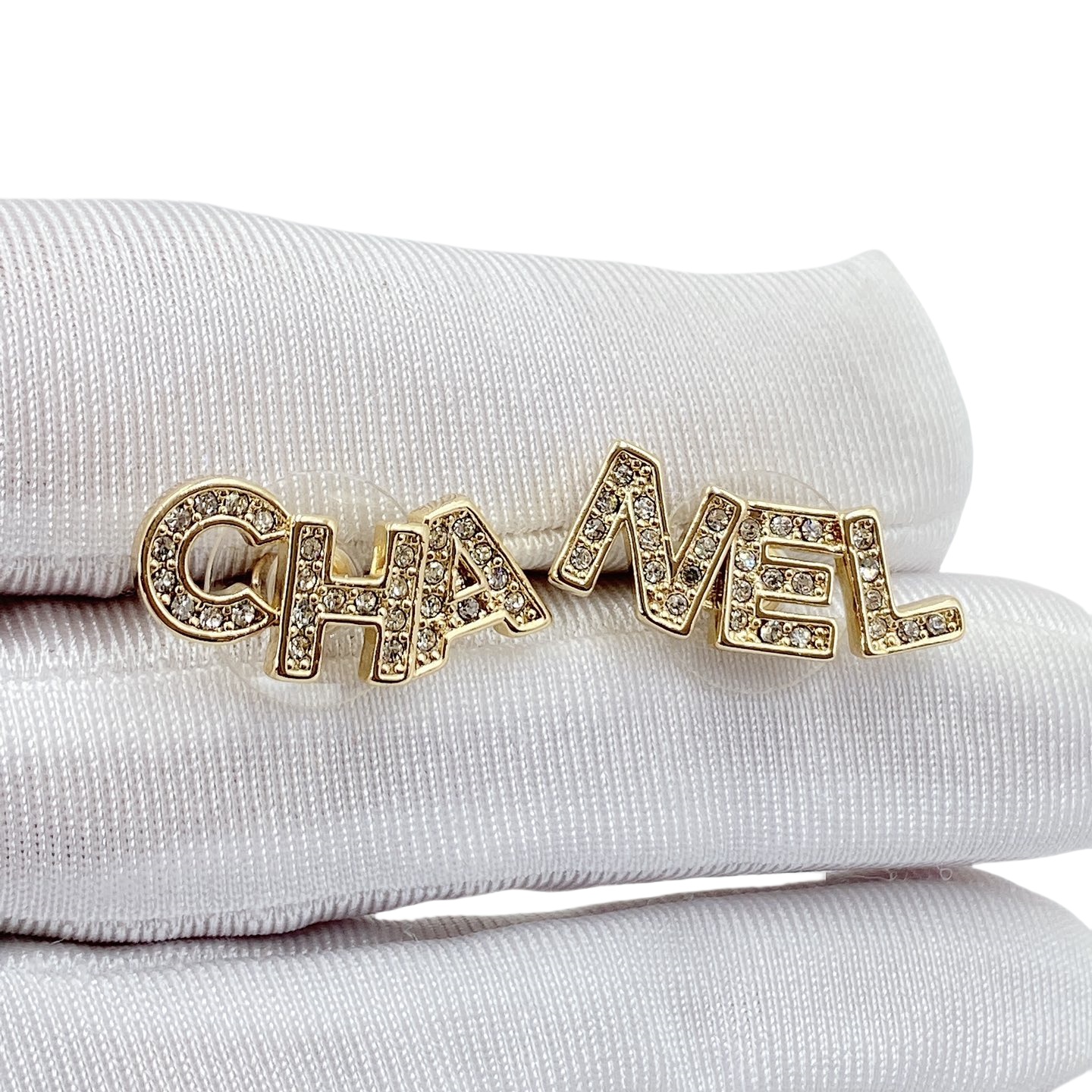 CCE262 Metal crystal cha nel letters stud earring - ccjewelryacc