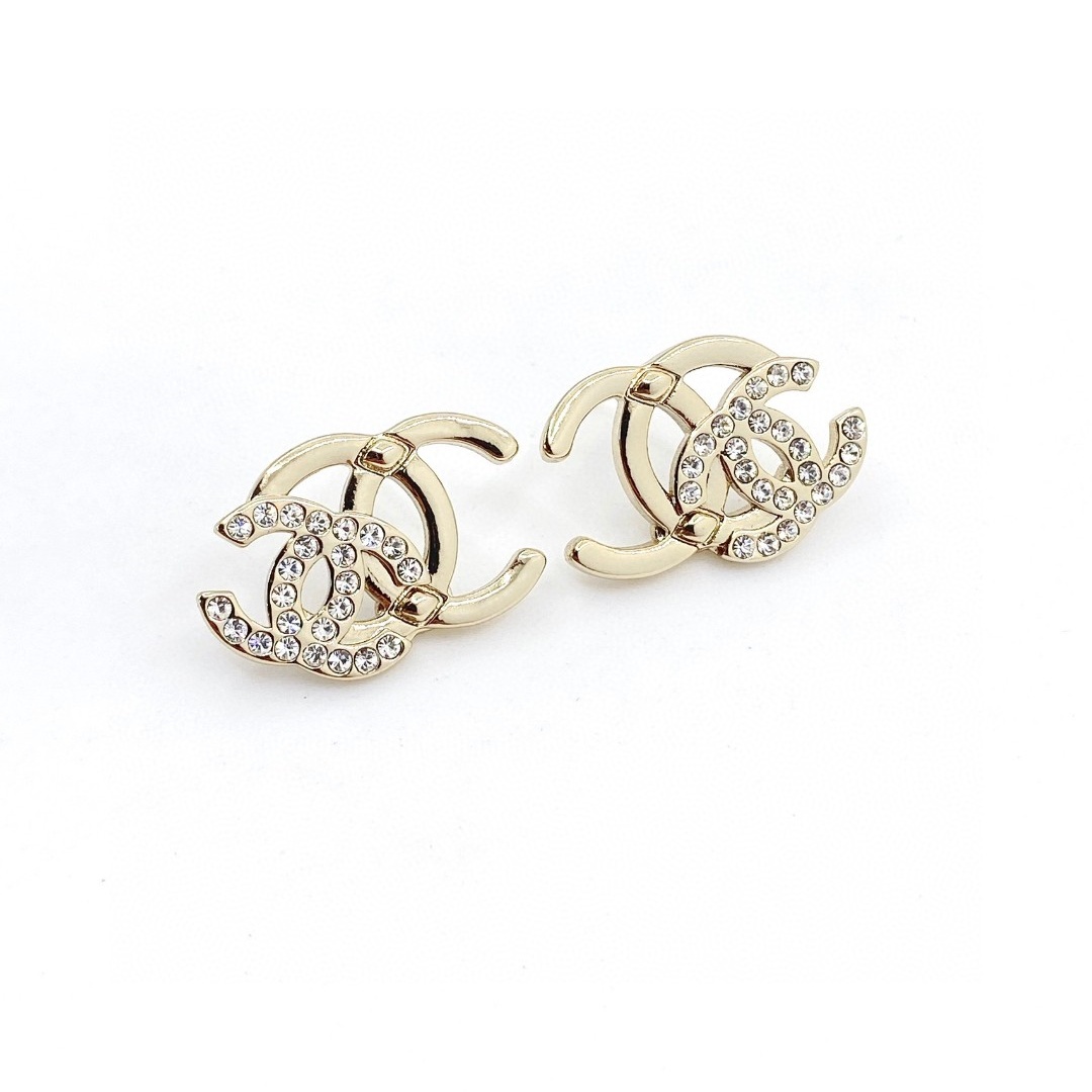 CCE169 Metal crystal Double CC Stud earring - ccjewelryacc