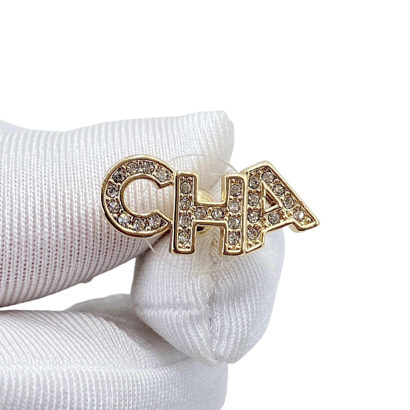 CCE262 Metal crystal cha nel letters stud earring - ccjewelryacc