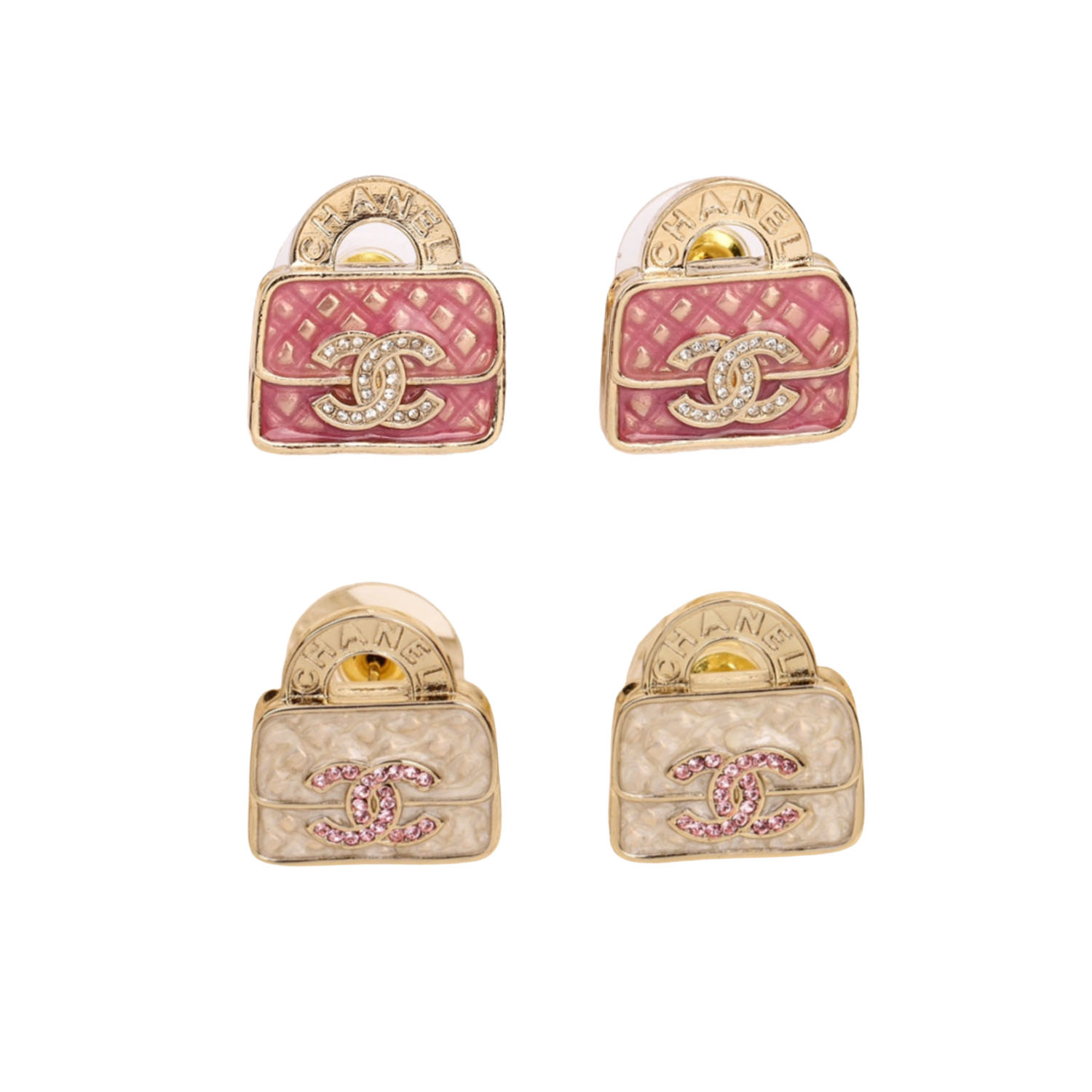 CCE615 2024 SS CC Pink lattice schoolbag stud earrings - ccfashionjewelry