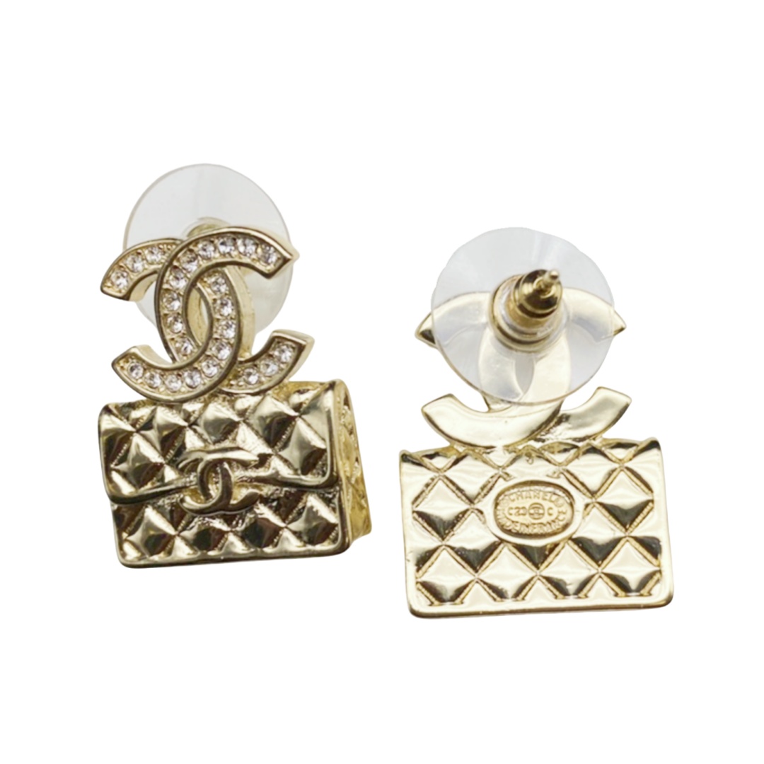 CCE059 Metal gold bag with CC logo earring - ccjewelryacc