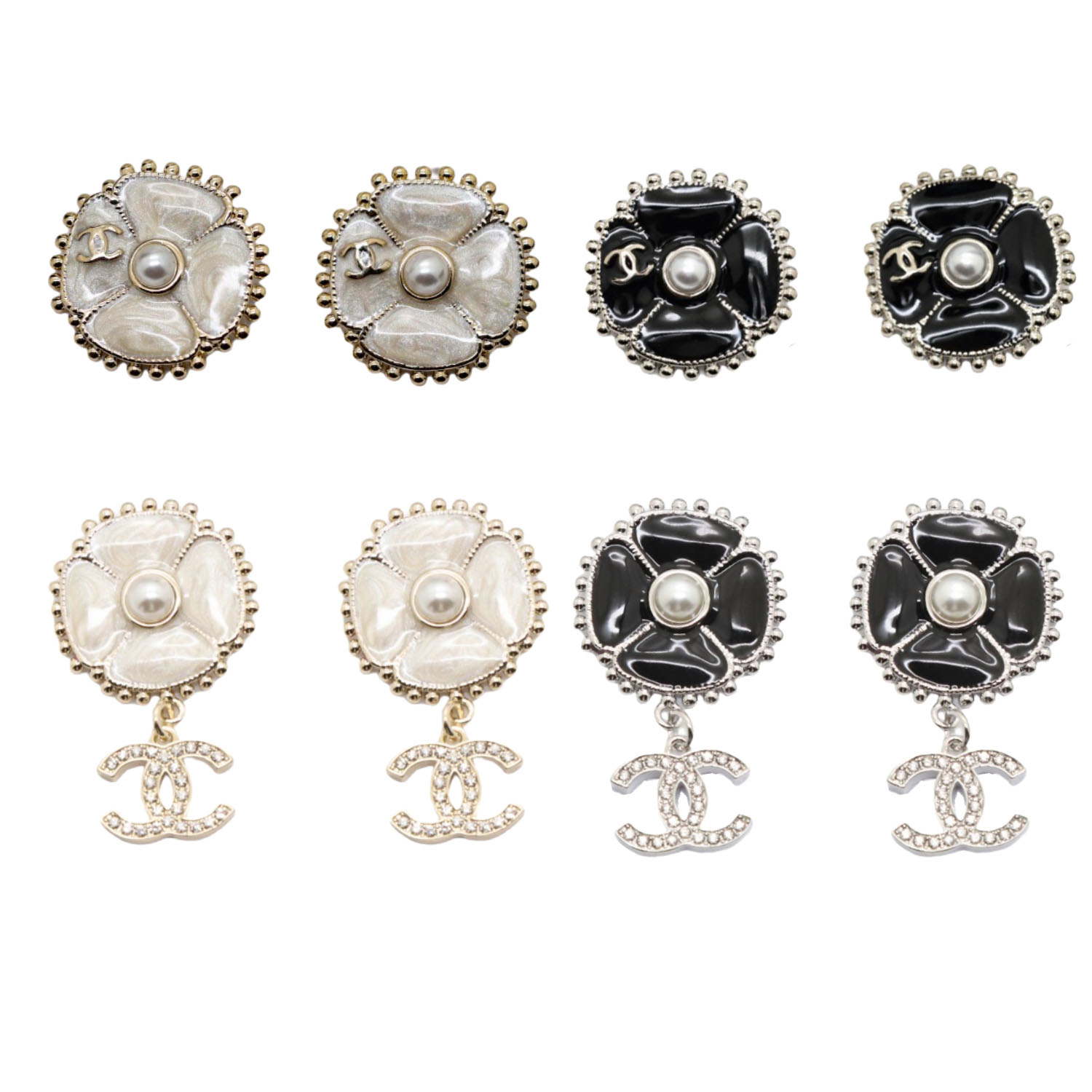 CCE165 Black and white Enamel flower CC logo earring - ccfashionjewelry