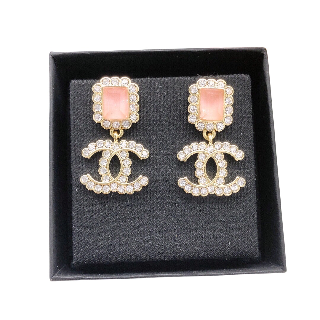 CCE077 Black/Pink/White crystal CC drop earring - ccjewelryacc