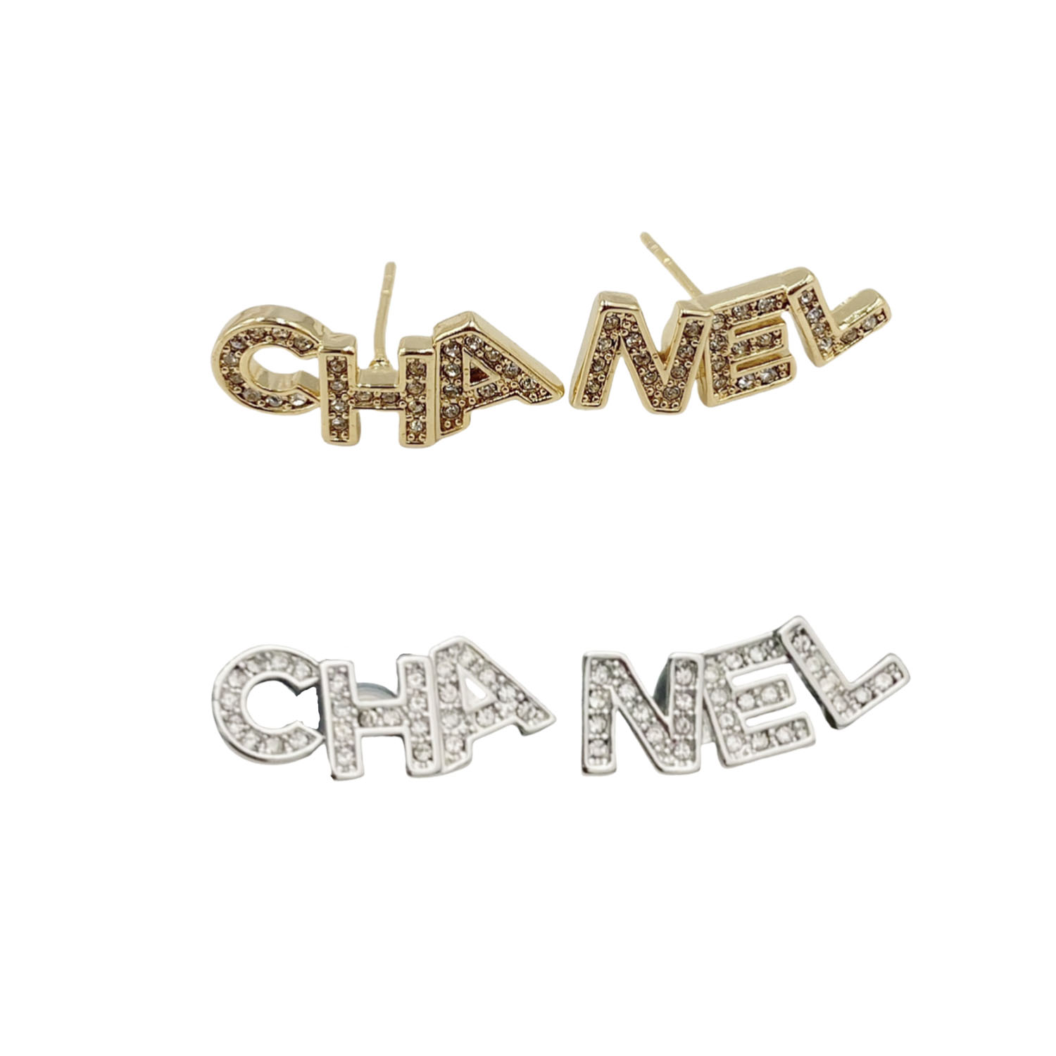 CCE262 Metal crystal cha nel letters stud earring - ccjewelryacc