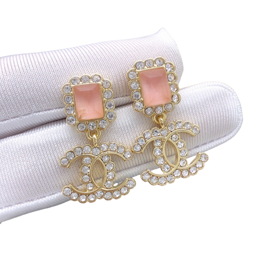 CCE077 Black/Pink/White crystal CC drop earring - ccjewelryacc