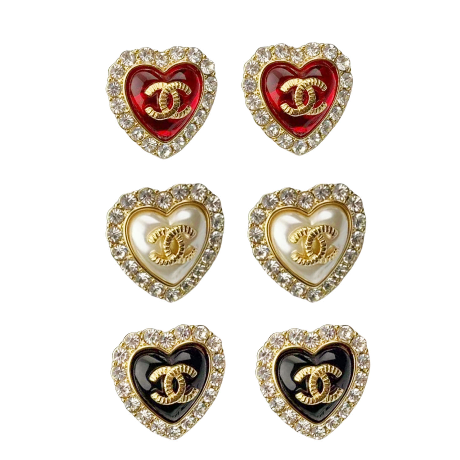 CCE251 Red/White/Black crystal heart with CC logo stud earring - ccfashionjewelry