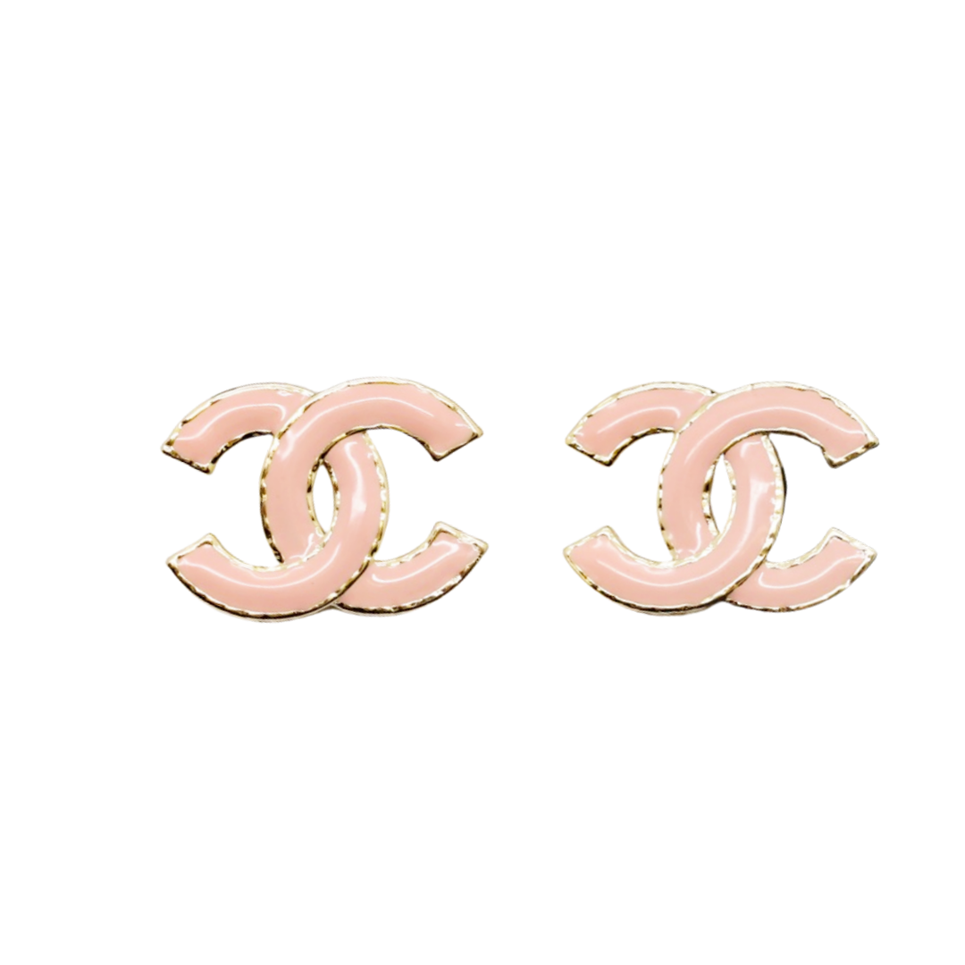 CCE309 Black/ Pink enamel CC logo drop Earring - ccjewelryacc