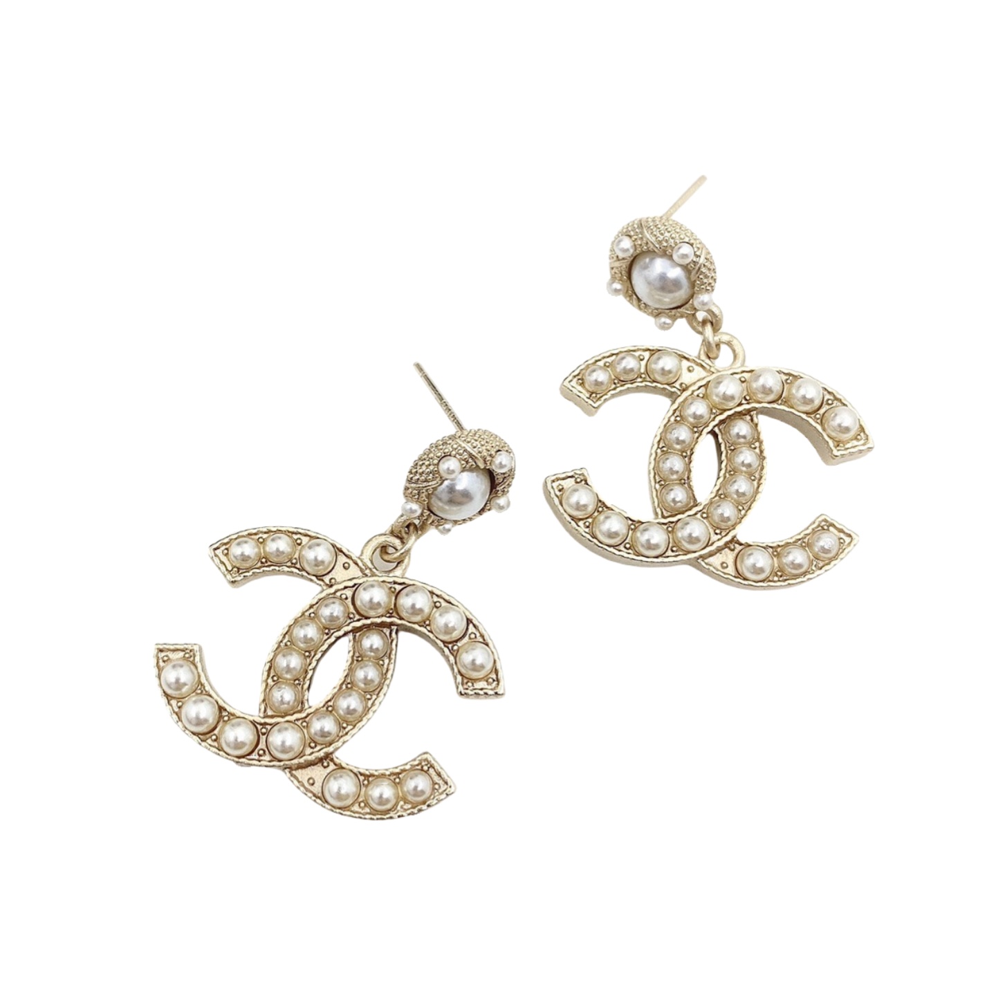 CCE728 Metal pearl cc logo drop earrings - ccjewelryacc