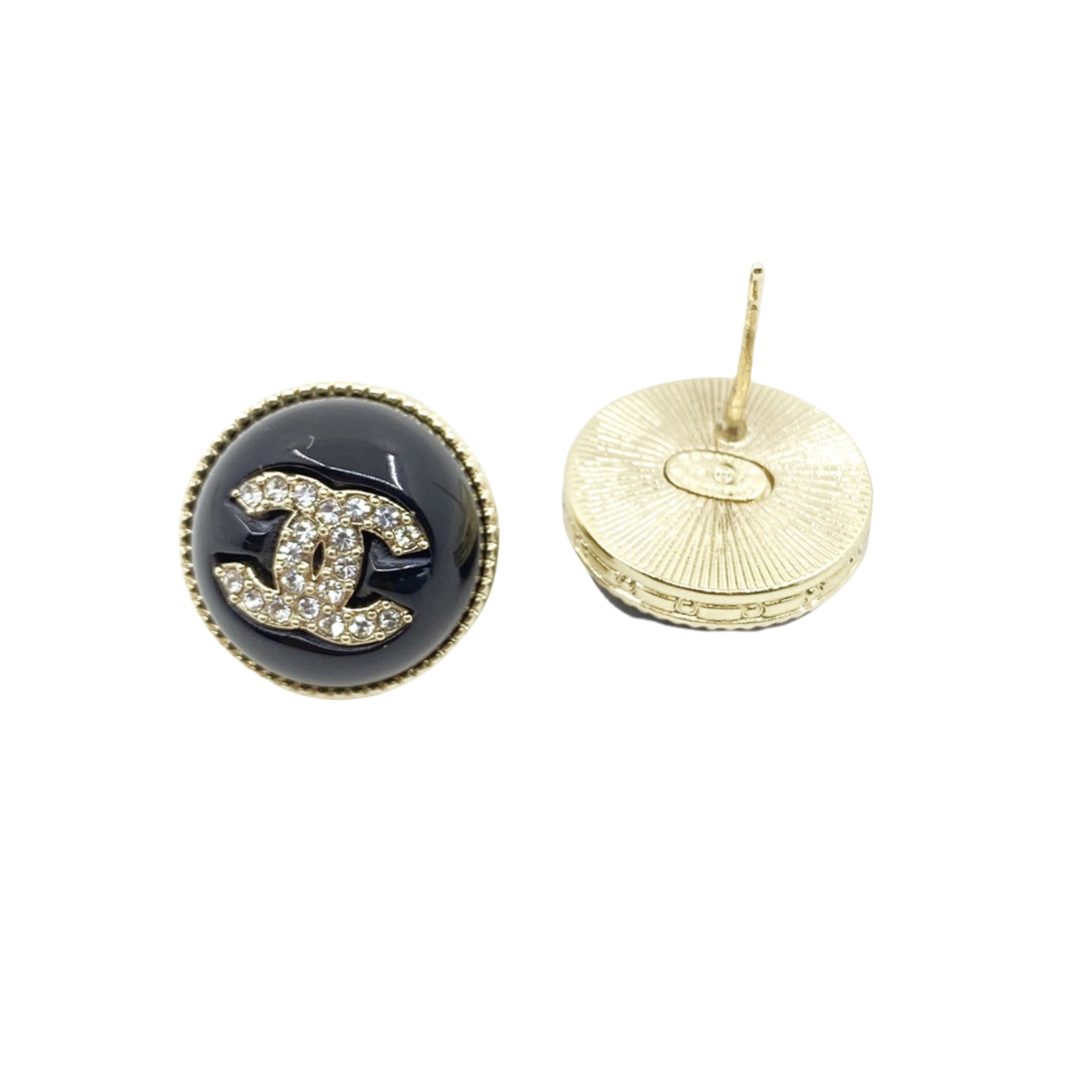 CCE707 Pink/black/white Round Ball bean with crystal cc logo stud Earring - ccjewelryacc