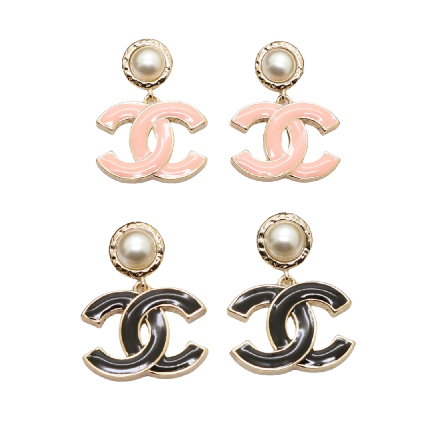 CCE309 Black/ Pink enamel CC logo drop Earring - ccjewelryacc
