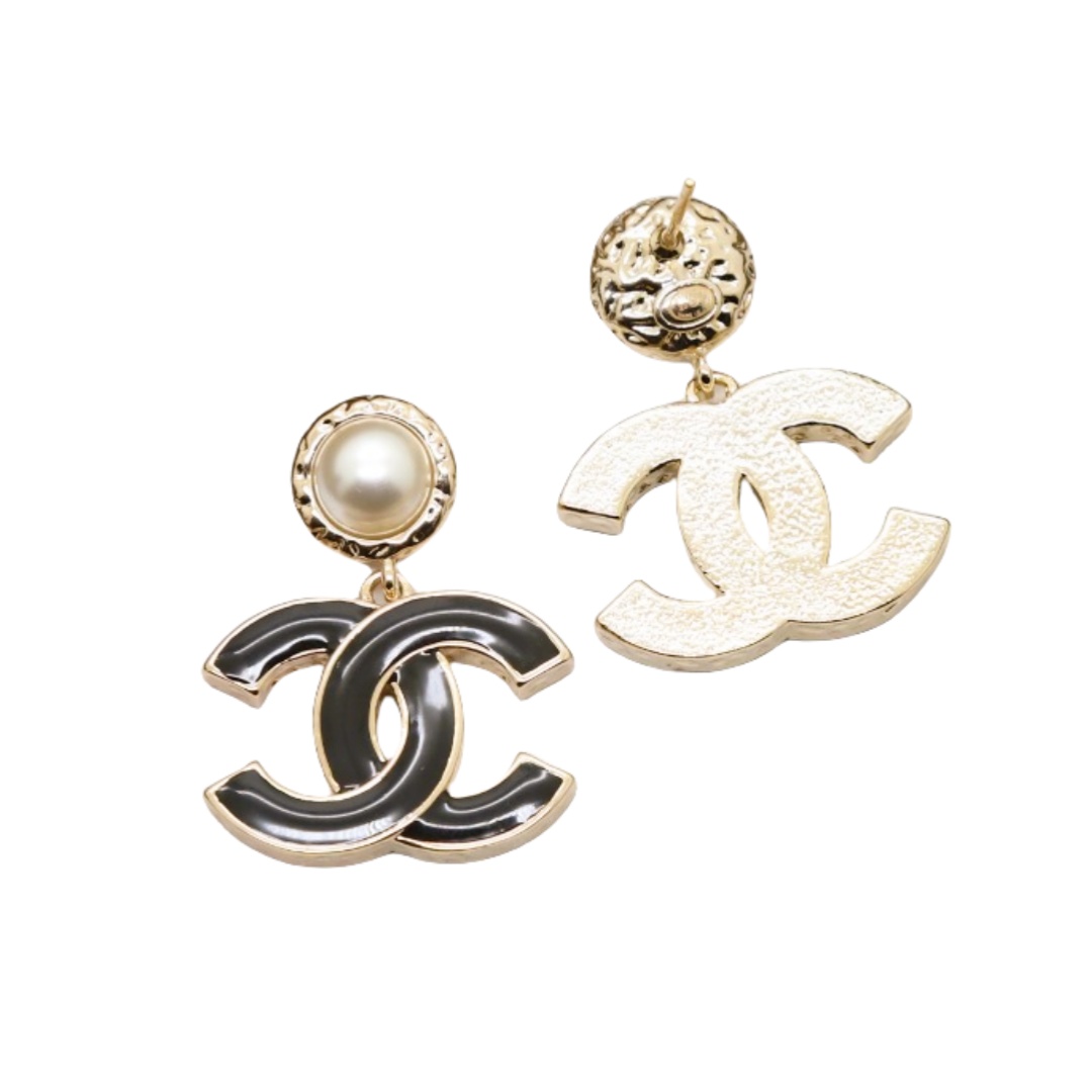 CCE309 Black/ Pink enamel CC logo drop Earring - ccjewelryacc