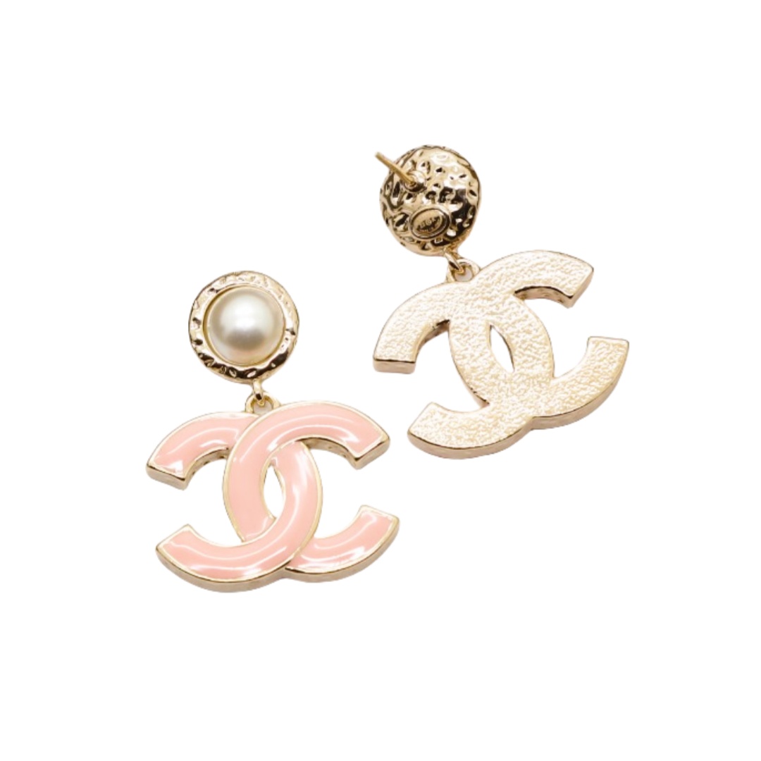 CCE309 Black/ Pink enamel CC logo drop Earring - ccjewelryacc