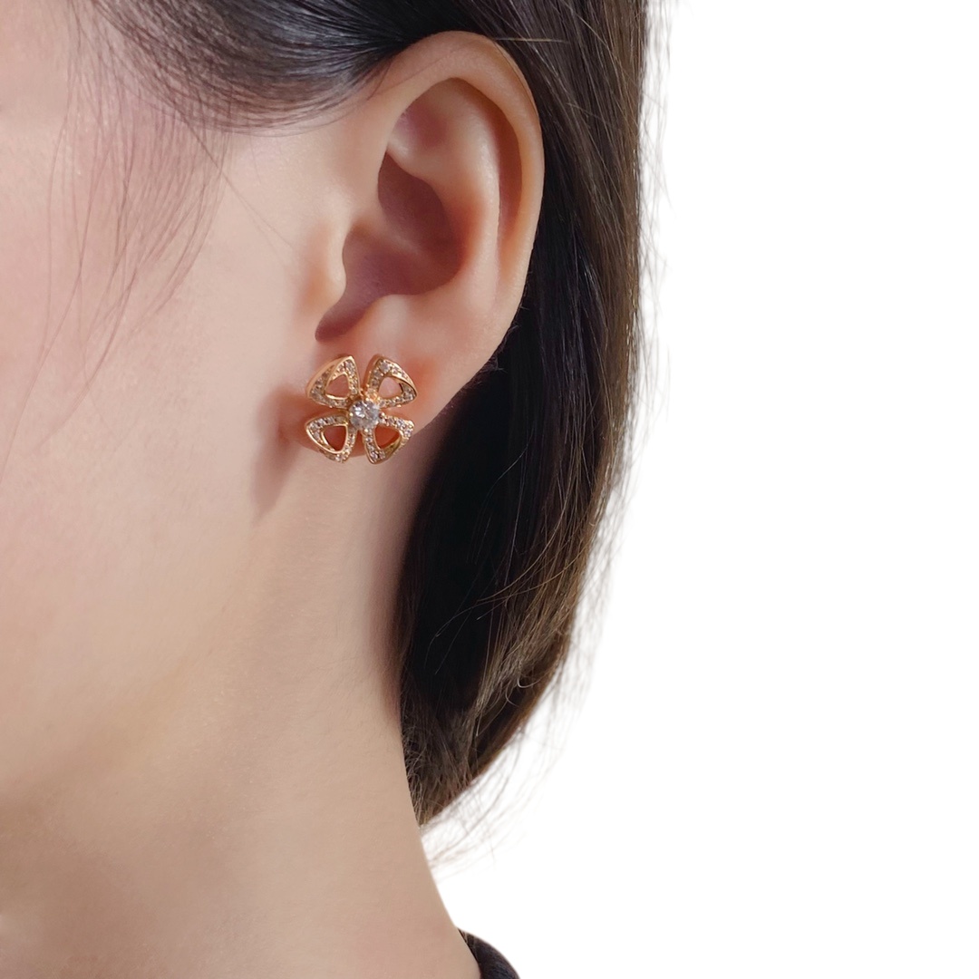 BGEV004 18K-Gold diamond Fiorever stud earrings - ccjewelryacc