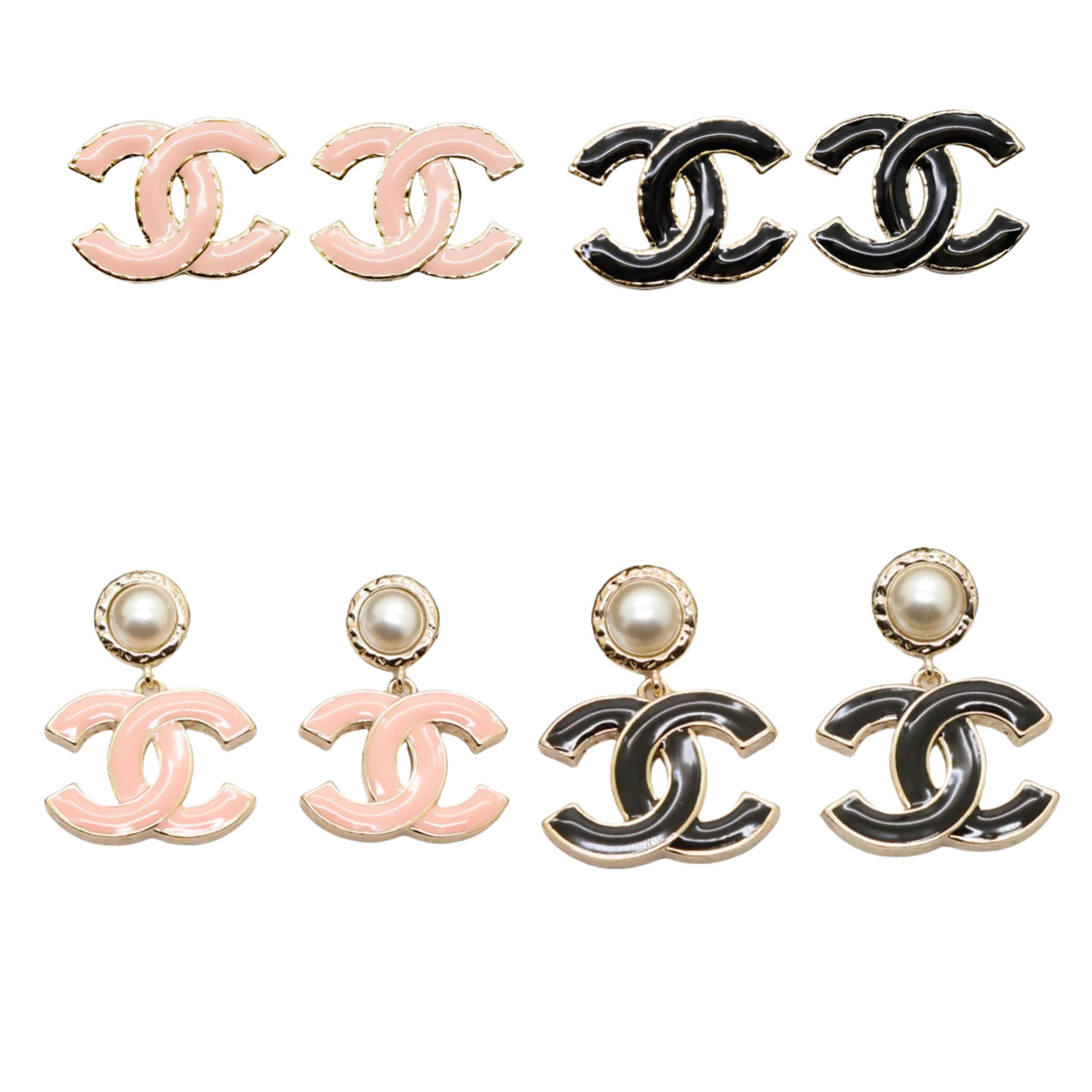 CCE309 Black/ Pink enamel CC logo drop Earring - ccjewelryacc