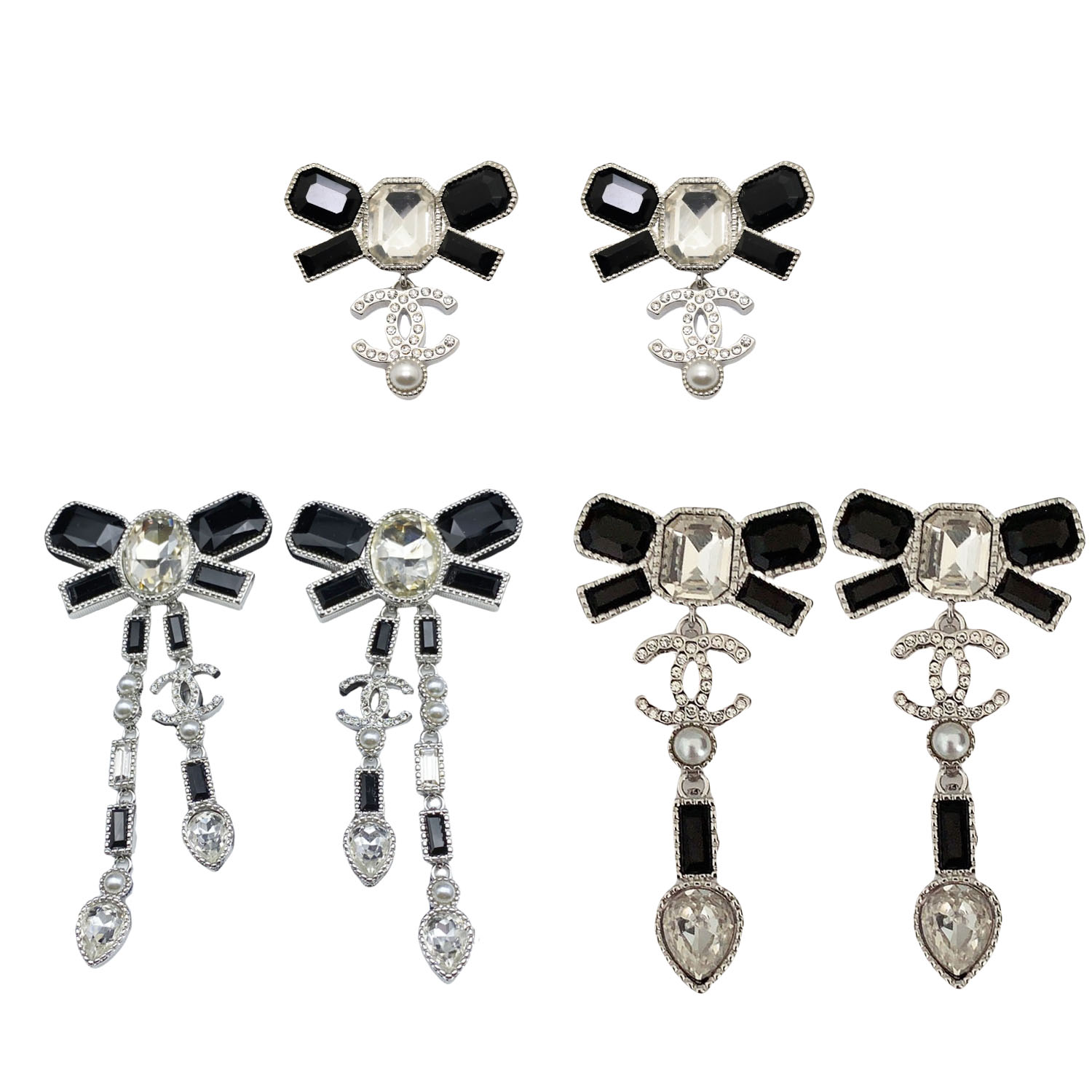CCE020 Black and white crystal bow CC drop earring - ccfashionjewelry