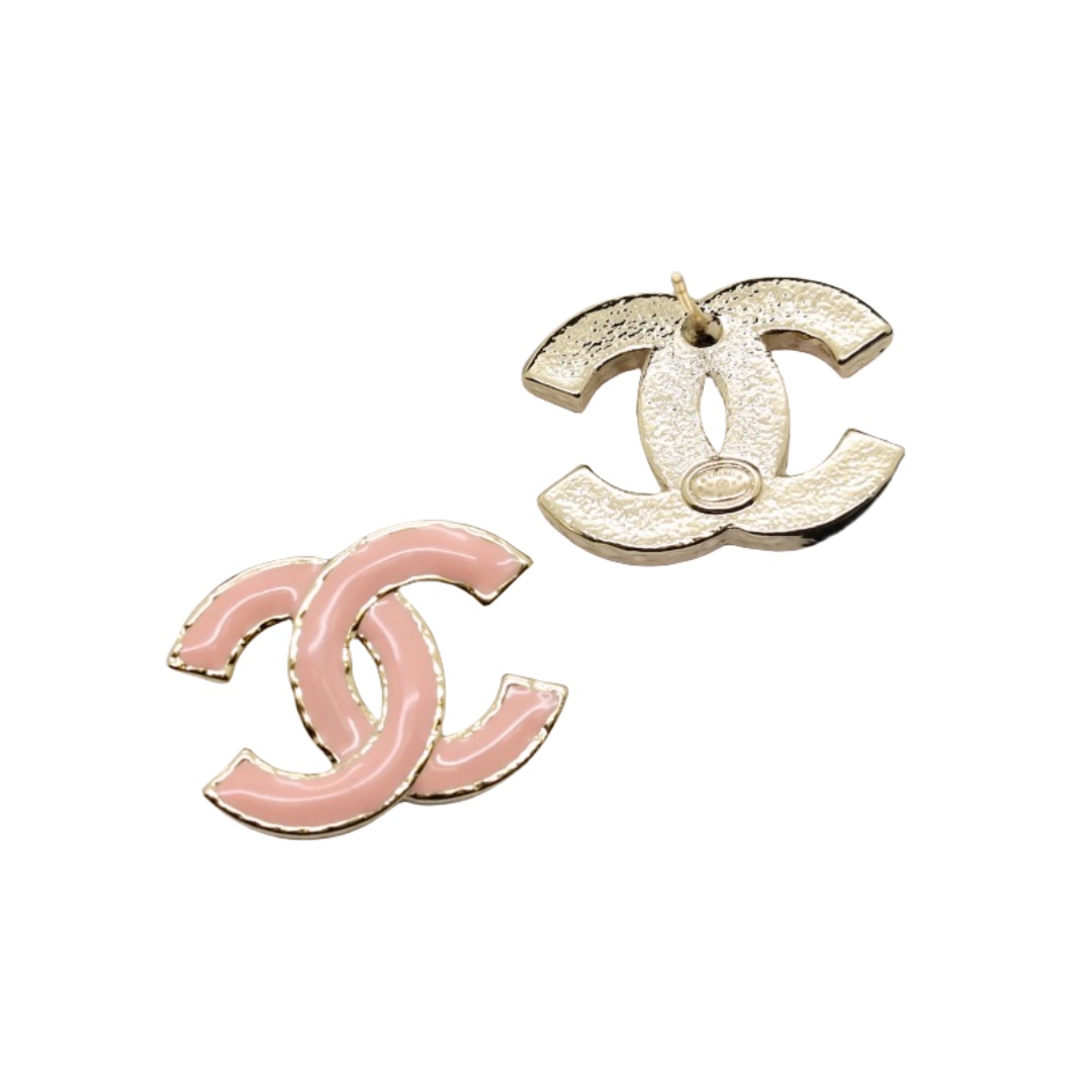 CCE309 Black/ Pink enamel CC logo drop Earring - ccjewelryacc