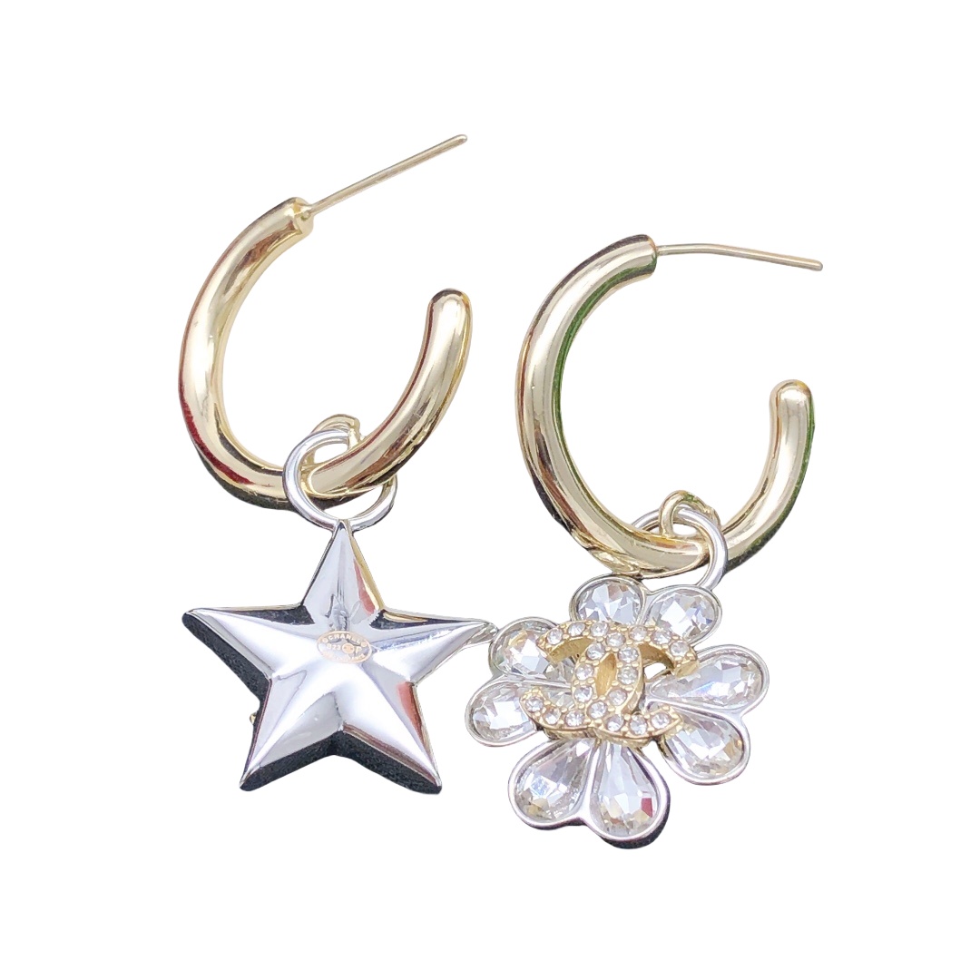 CCE058 Two-Tone Silver and Gold Heart-Shaped Crystal Four-Leaf Clover Stud Earrings - ccjewelryacc