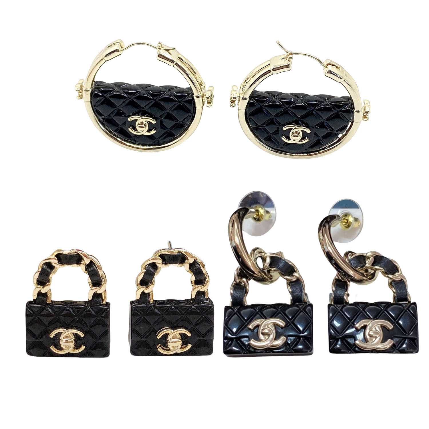 CCE840 Black cf bag hook earrings - ccjewelryacc