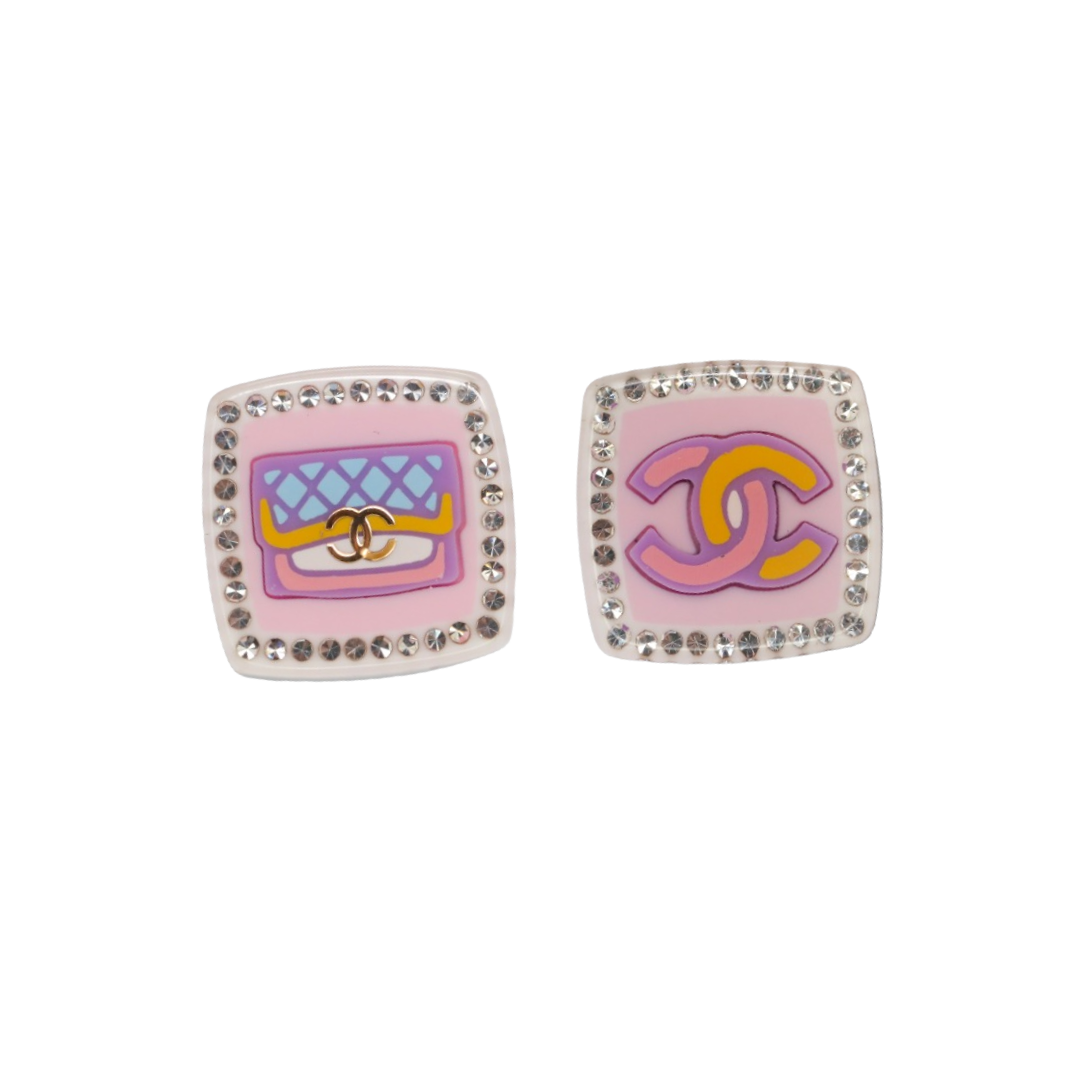 CCE325  Square Double-Layer Acrylic Painted Rhinestone Dangle Earrings - ccjewelryacc