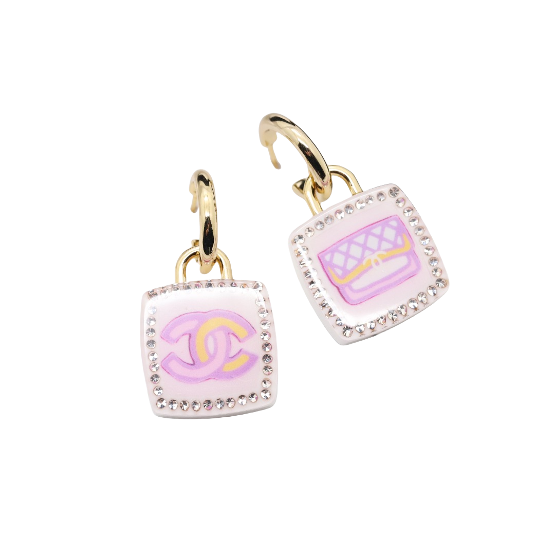 CCE325  Square Double-Layer Acrylic Painted Rhinestone Dangle Earrings - ccjewelryacc