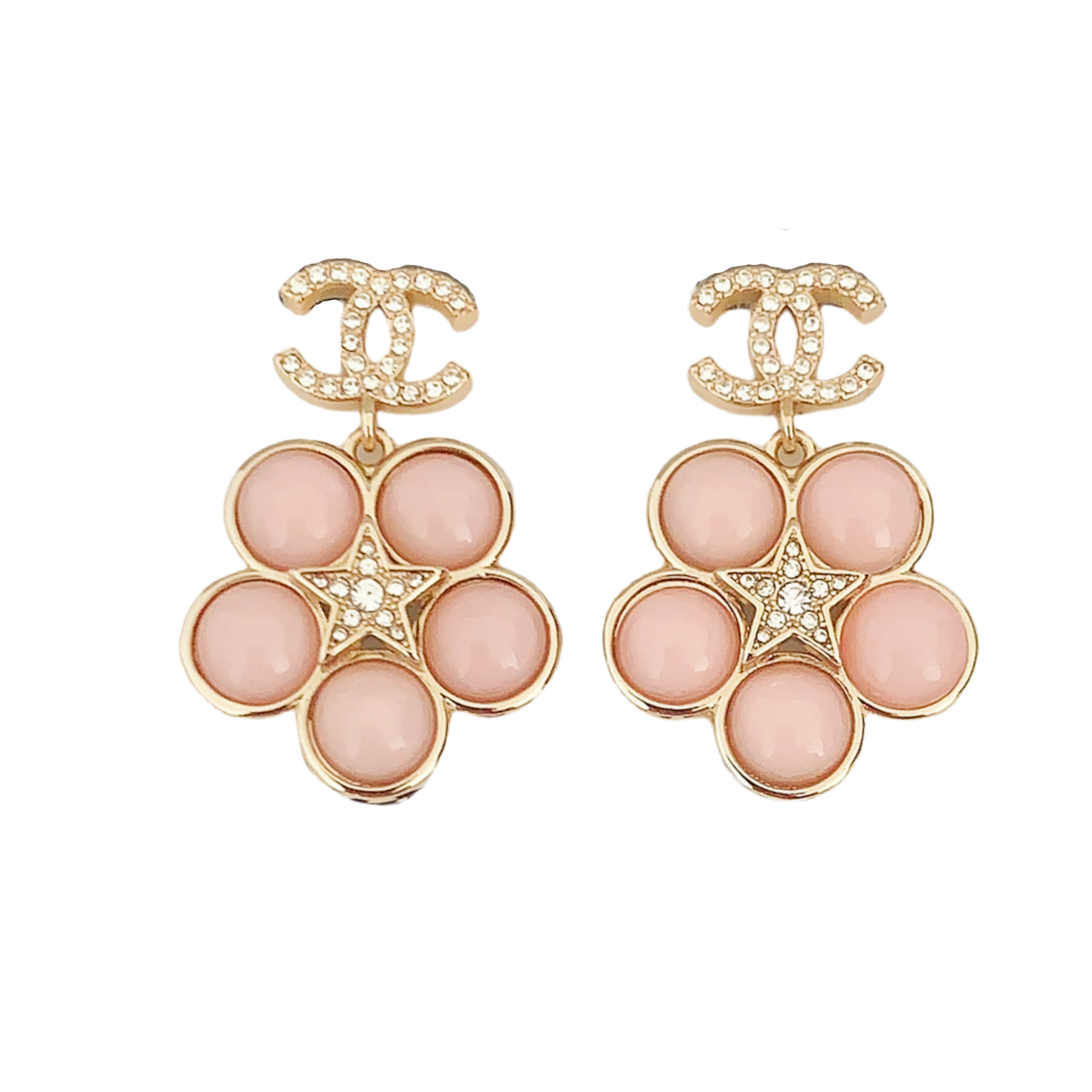 CCE875 cc logo pink flower Pendant Earrings - ccjewelryacc