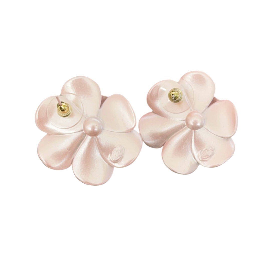 CCE123 Chanel Metal Pink camellia with crystal CC logo stud earring - ccfashionjewelry
