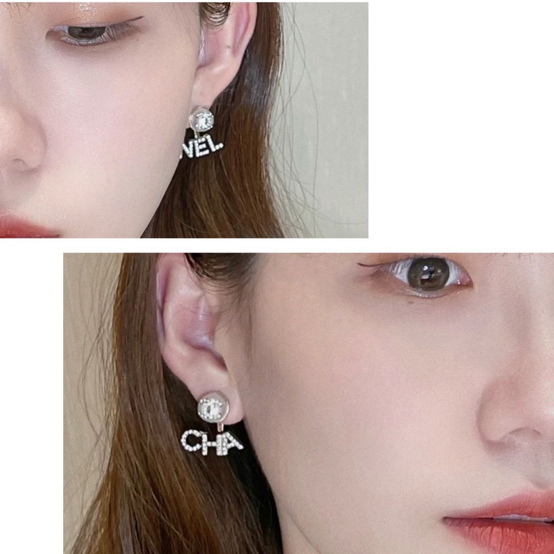 CCE244 Crystal CHA NEL letters with pearl cc logo stud earring - ccjewelryacc