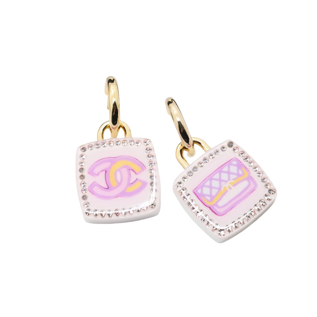 CCE325  Square Double-Layer Acrylic Painted Rhinestone Dangle Earrings - ccjewelryacc
