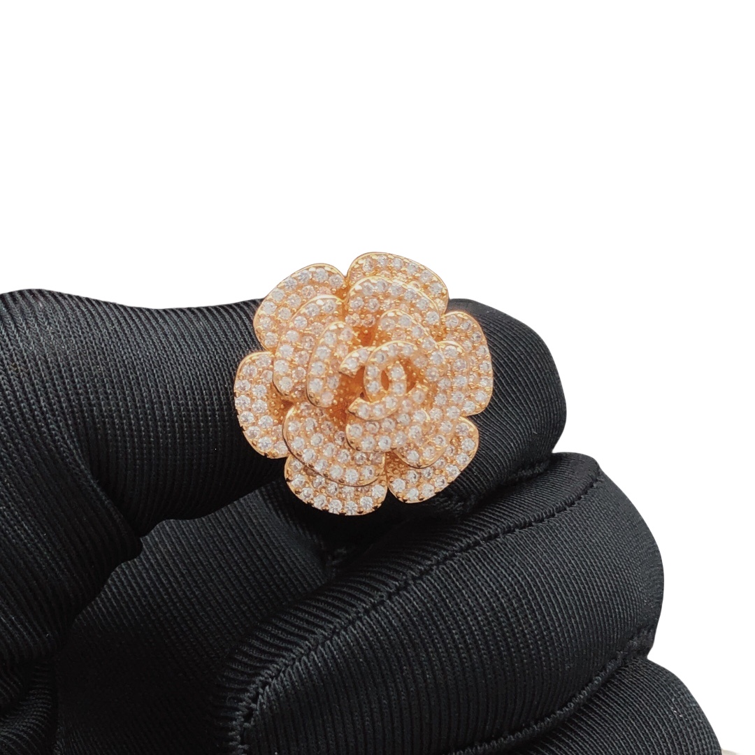 CCE018 Chanel Sparkling Crystal Camellia Flower Stud Earrings - ccjewelryacc