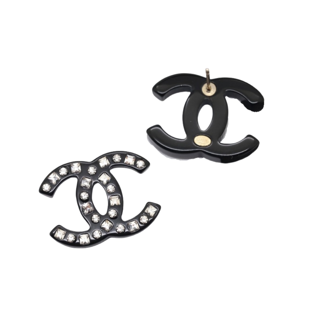 CCE221 Chanel Acrylic Black & Pink CC Earrings with Square and Round Rhinestone Accents (Two Colors Available) - ccjewelryacc