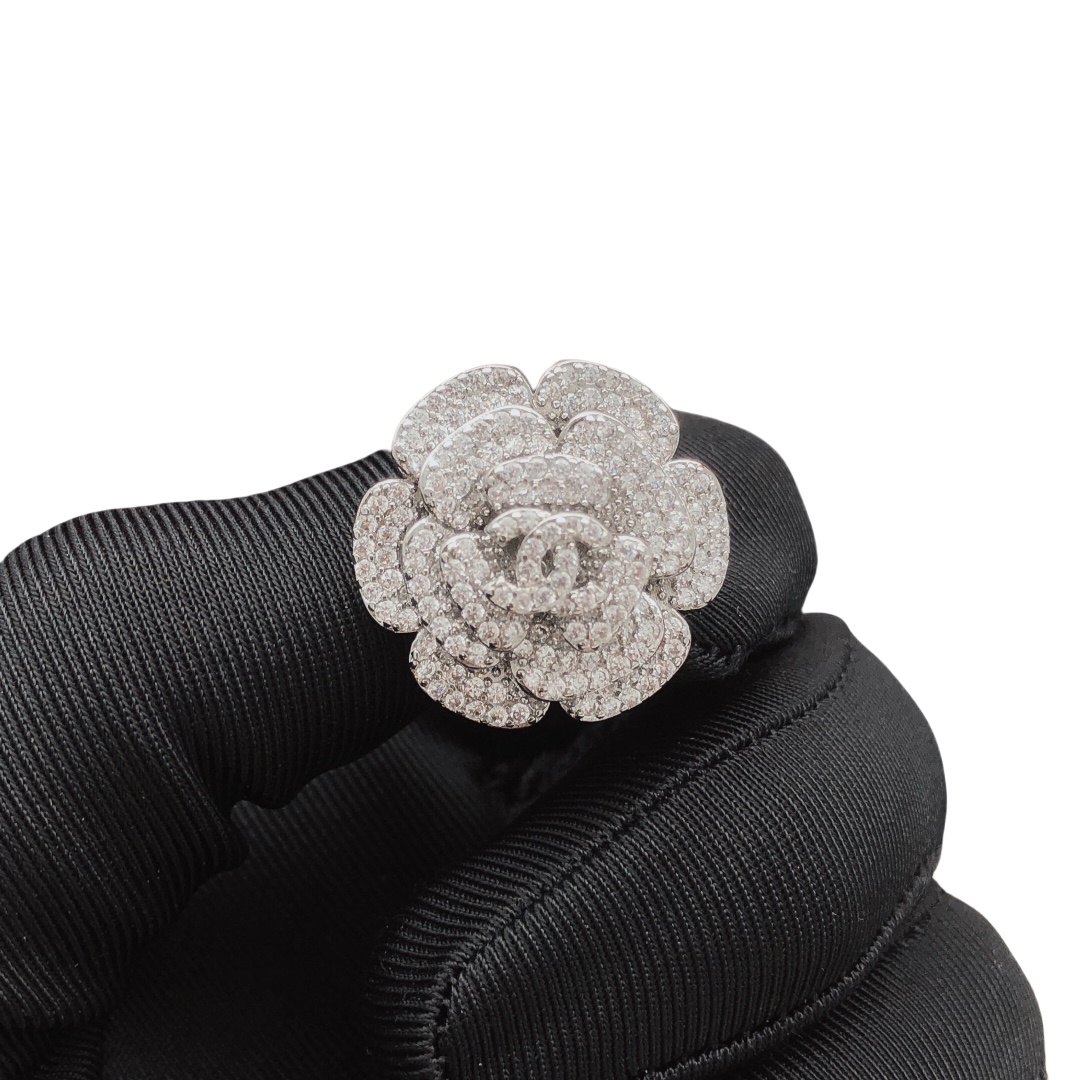 CCE018 Chanel Sparkling Crystal Camellia Flower Stud Earrings - ccjewelryacc