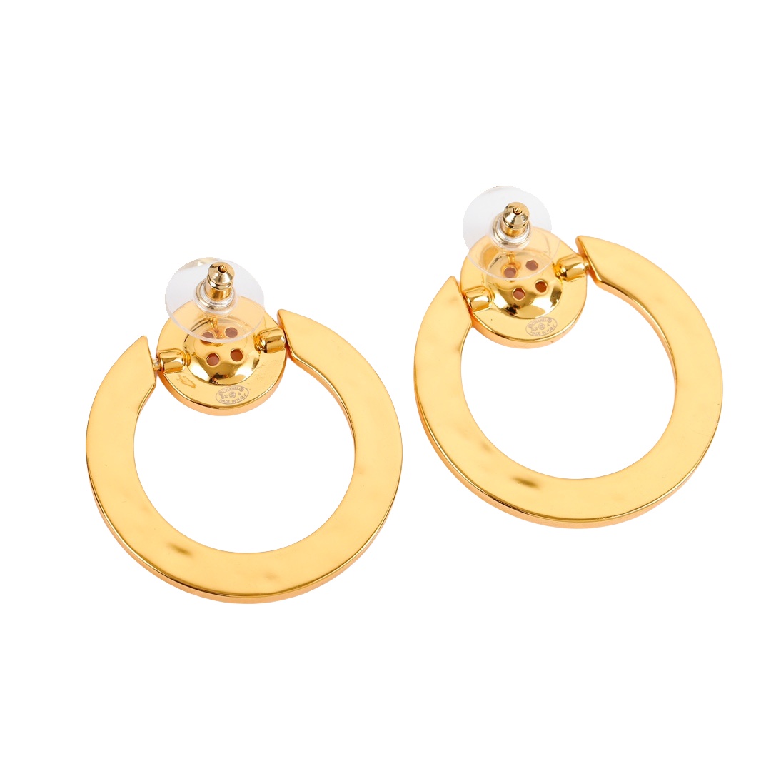 CCE159 Vintage Gold button with chanel paris letter engrave cc logo stud earring - ccjewelryacc