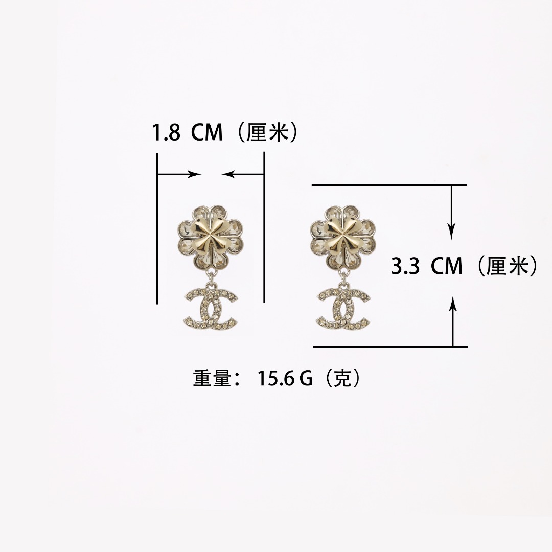 CCE058 Two-Tone Silver and Gold Heart-Shaped Crystal Four-Leaf Clover Stud Earrings - ccjewelryacc