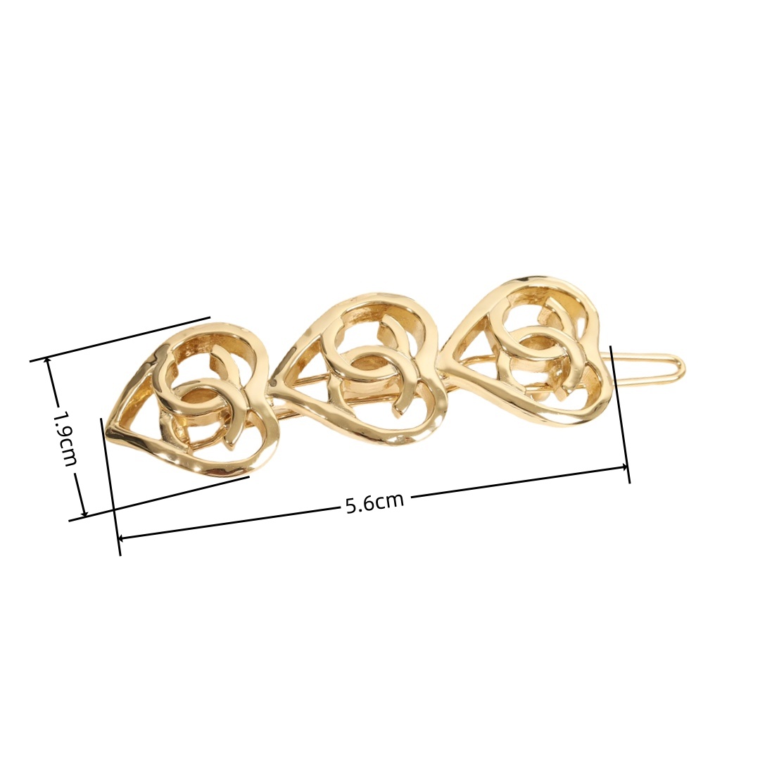 CCH028 Metal Gold 3 heart with CC Logo Hair clip hair accessory jewelry - ccjewelryacc