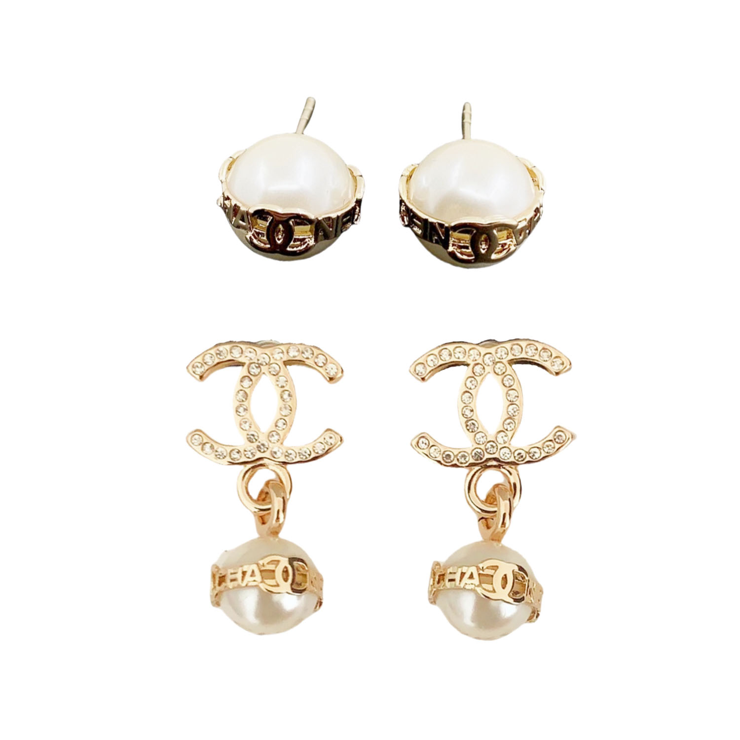 CCE463 Crystal cc logo with pearl drop earring - ccjewelryacc