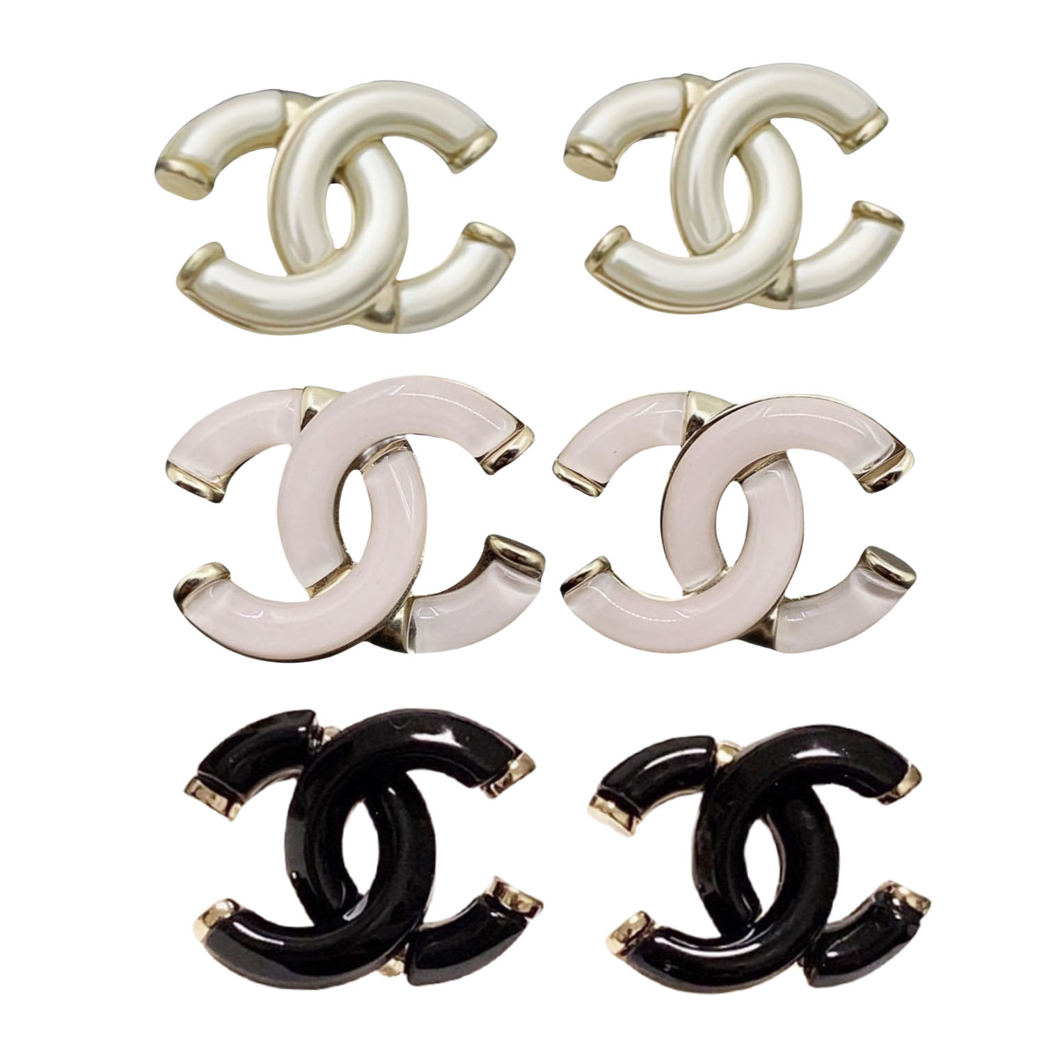 CCE275 White acrylic double C stud earring - ccjewelryacc