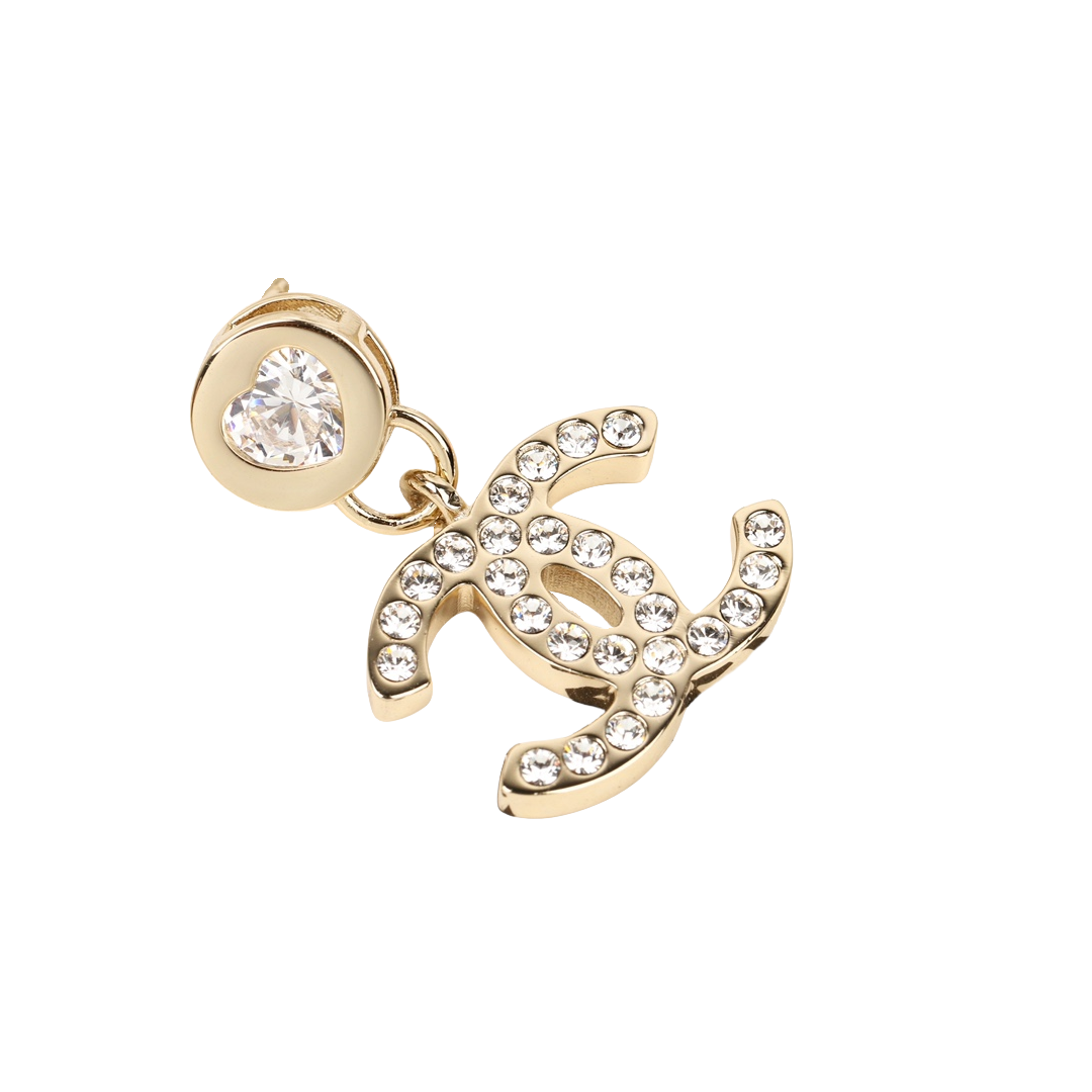 CCE861 24B Metal Crystal heart cc logo pendant earring - ccjewelryacc