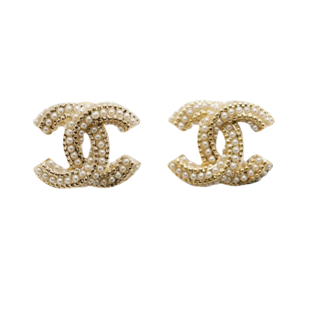 CCE098 Twisty Metal and pearl double c stud earring - ccfashionjewelry