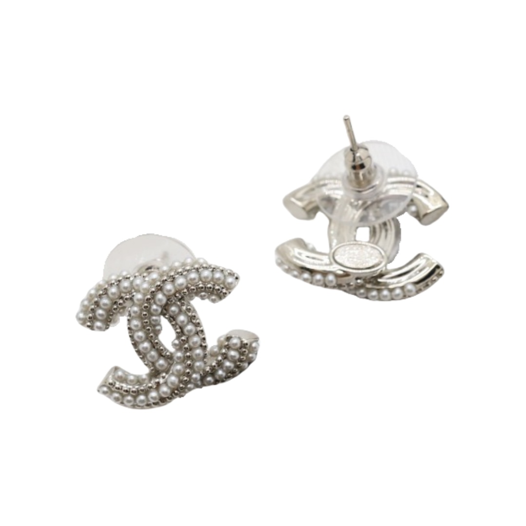 CCE098 Twisty Metal and pearl double c stud earring - ccjewelryacc