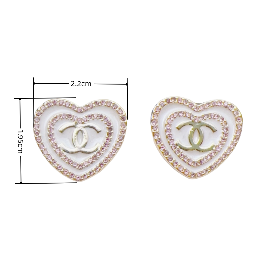 CCE633C 24p Pink Crystal Heart shaped with cc logo Stud Earring For Women - ccjewelryacc