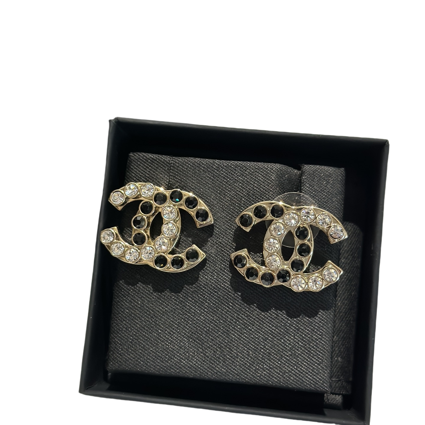 CCE307 Black and white crystal double c stud Earring - ccfashionjewelry
