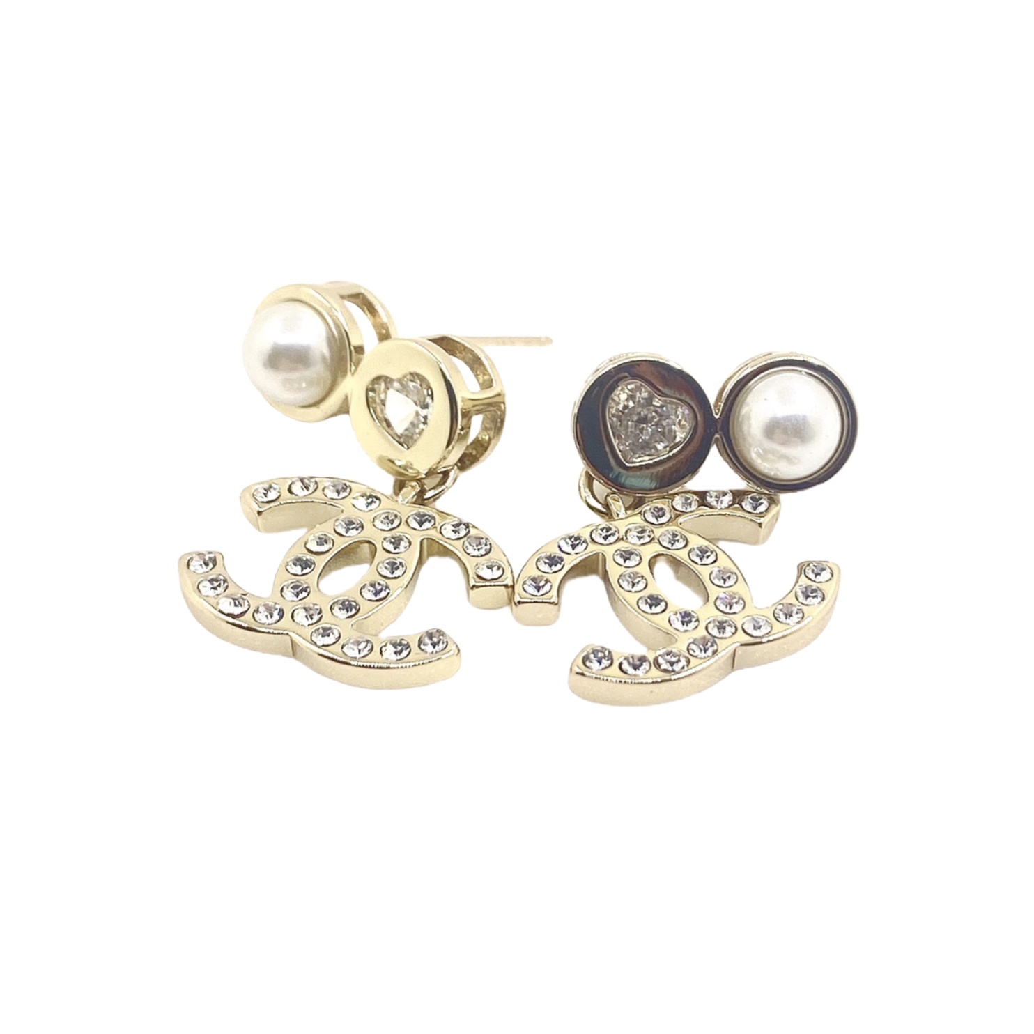 CCE861 24B Metal Crystal heart cc logo pendant earring - ccjewelryacc