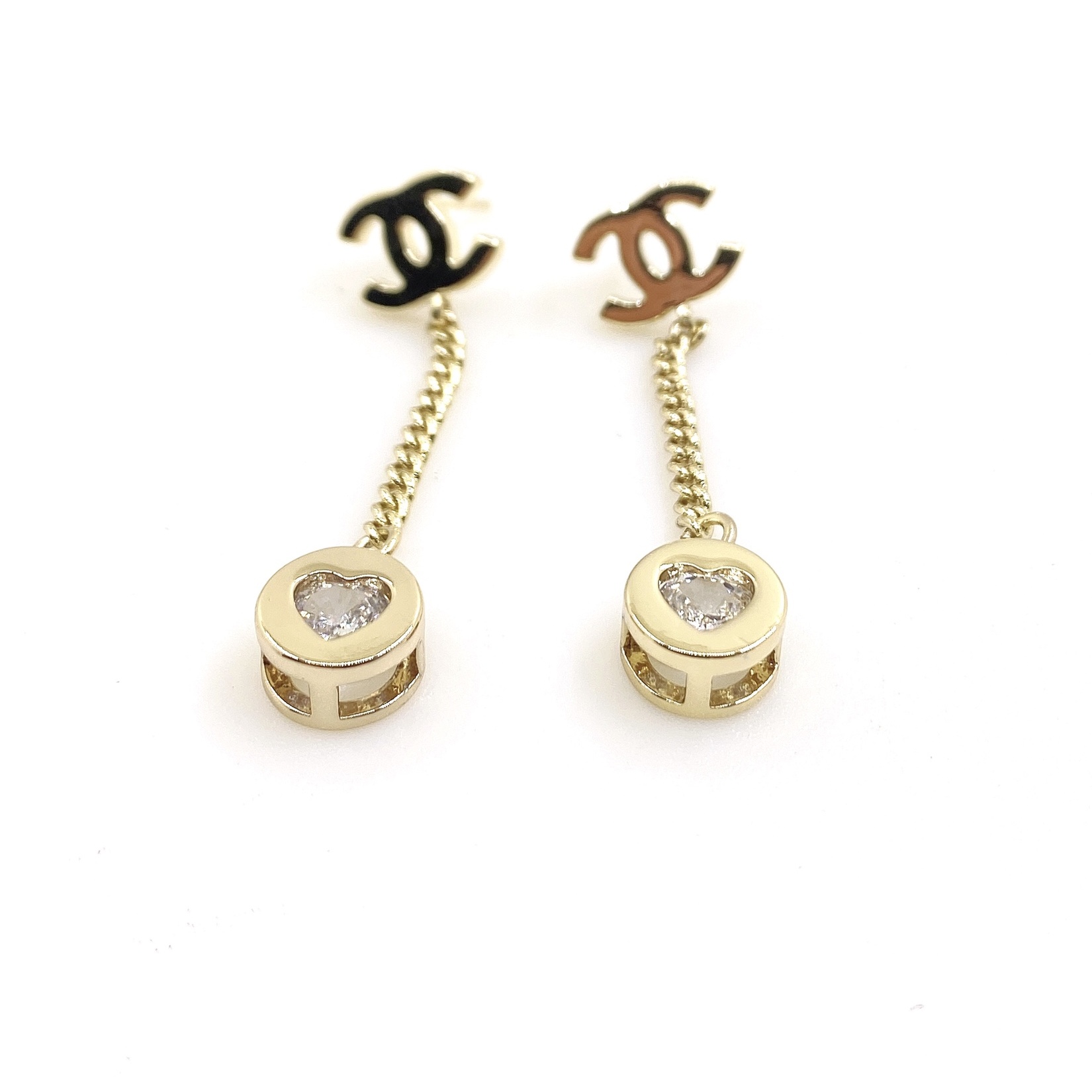 CCE861 24B Metal Crystal heart cc logo pendant earring - ccjewelryacc